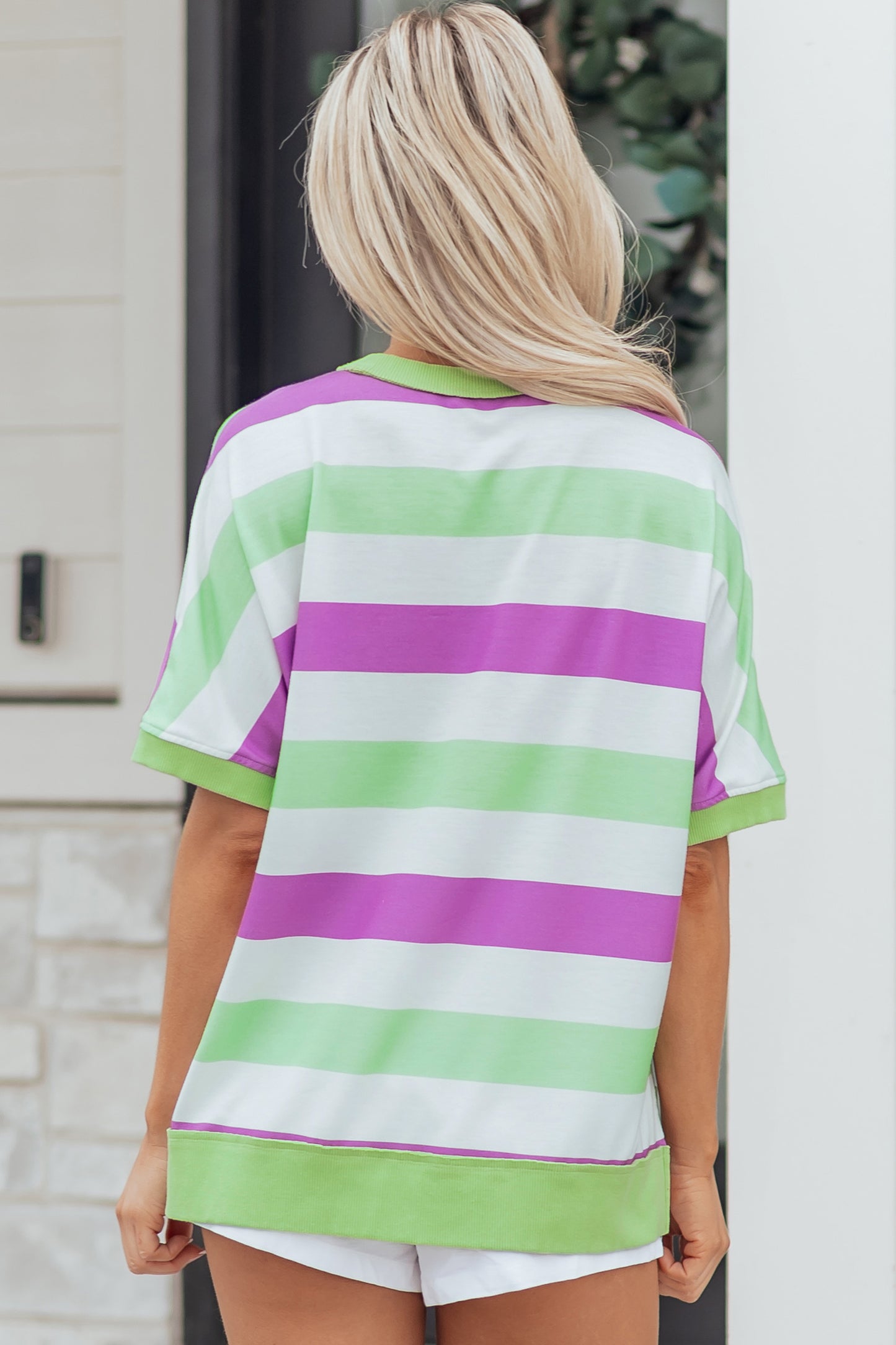 Green Stripe Lucky Clover Embroidered Graphic Dolman Loose Tee-Tops/Tops & Tees-[Adult]-[Female]-2022 Online Blue Zone Planet