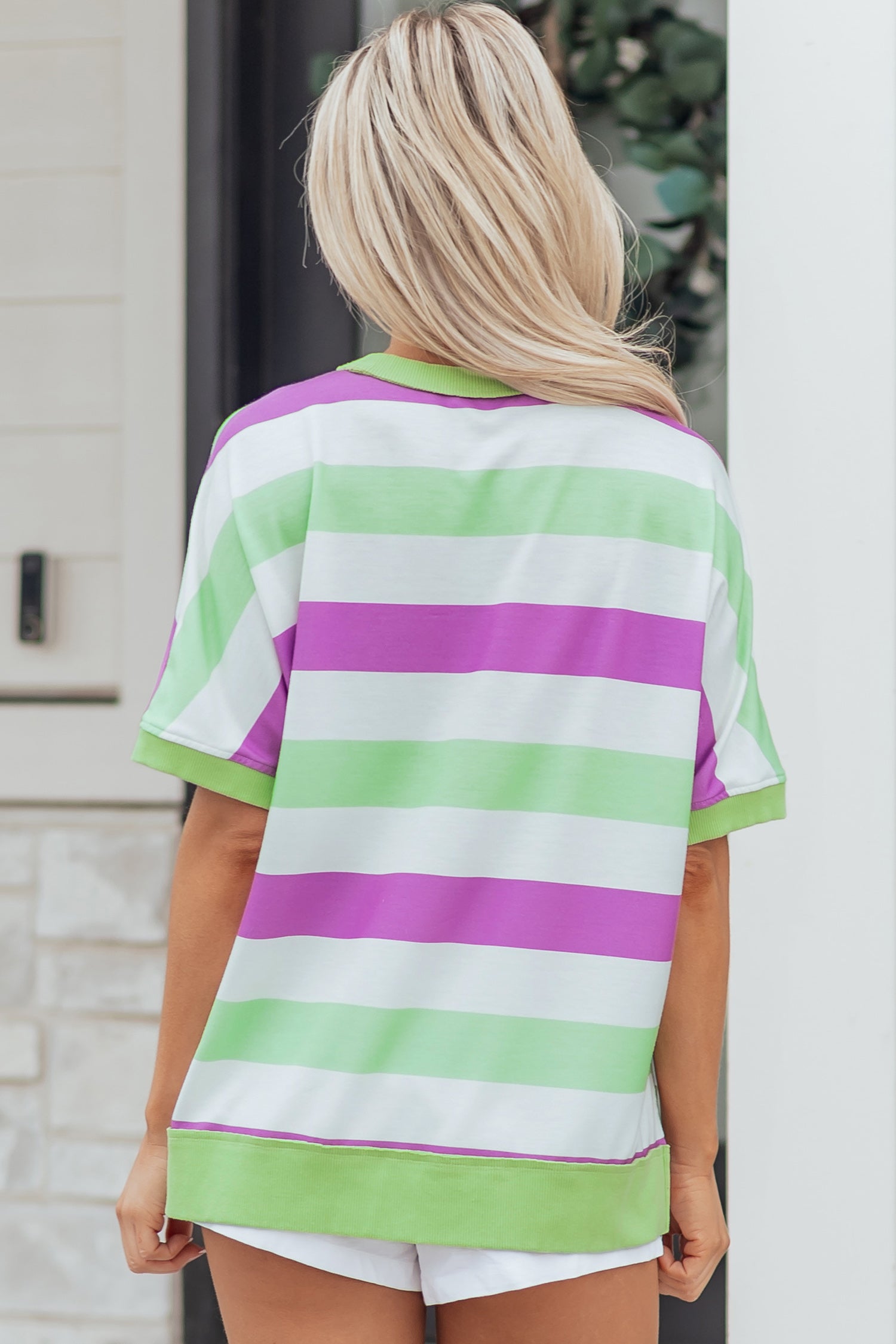 Green Stripe Lucky Clover Embroidered Graphic Dolman Loose Tee-Tops/Tops & Tees-[Adult]-[Female]-2022 Online Blue Zone Planet