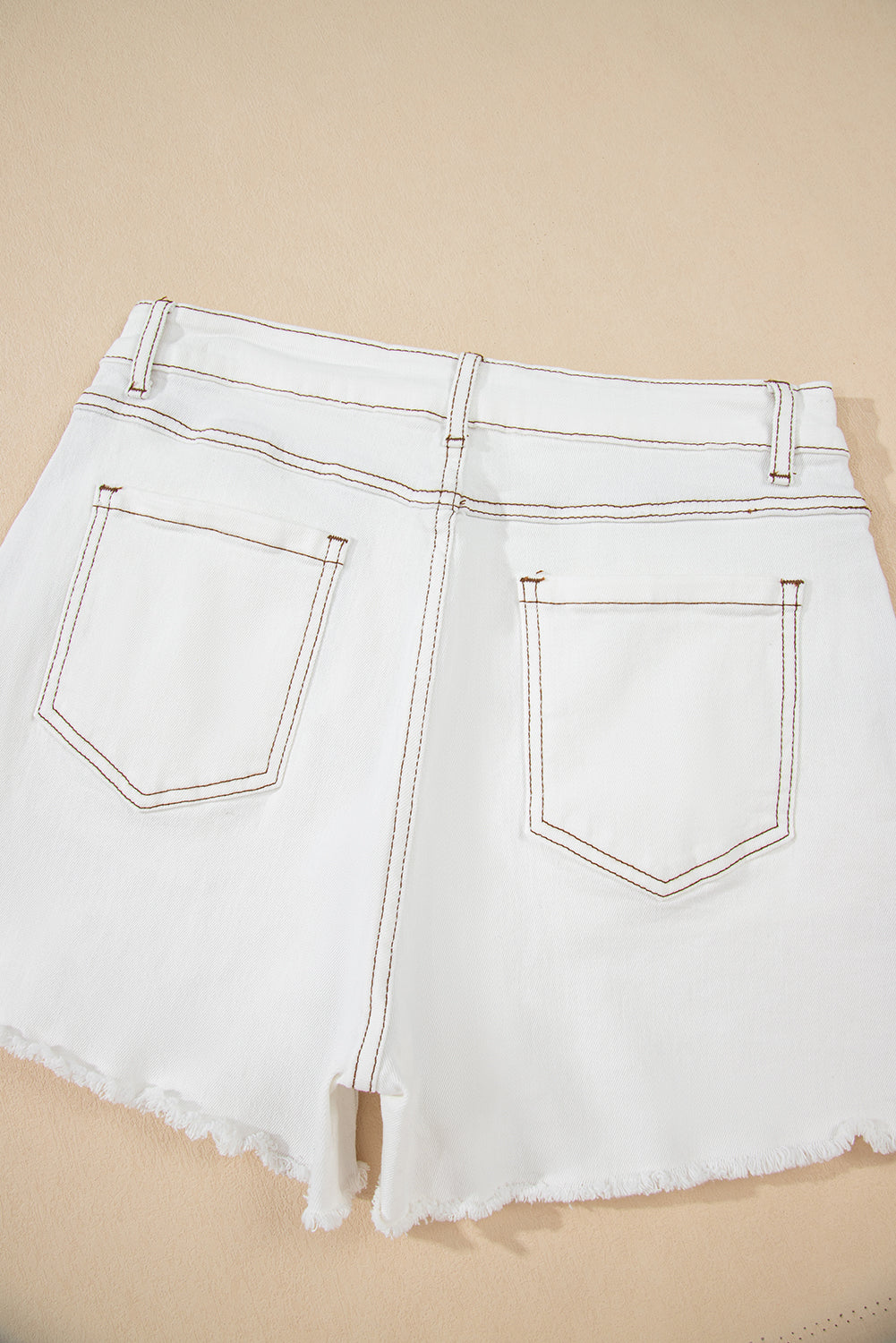 White Raw Hem High Waist Denim Shorts-Bottoms/Denim Shorts-[Adult]-[Female]-2022 Online Blue Zone Planet