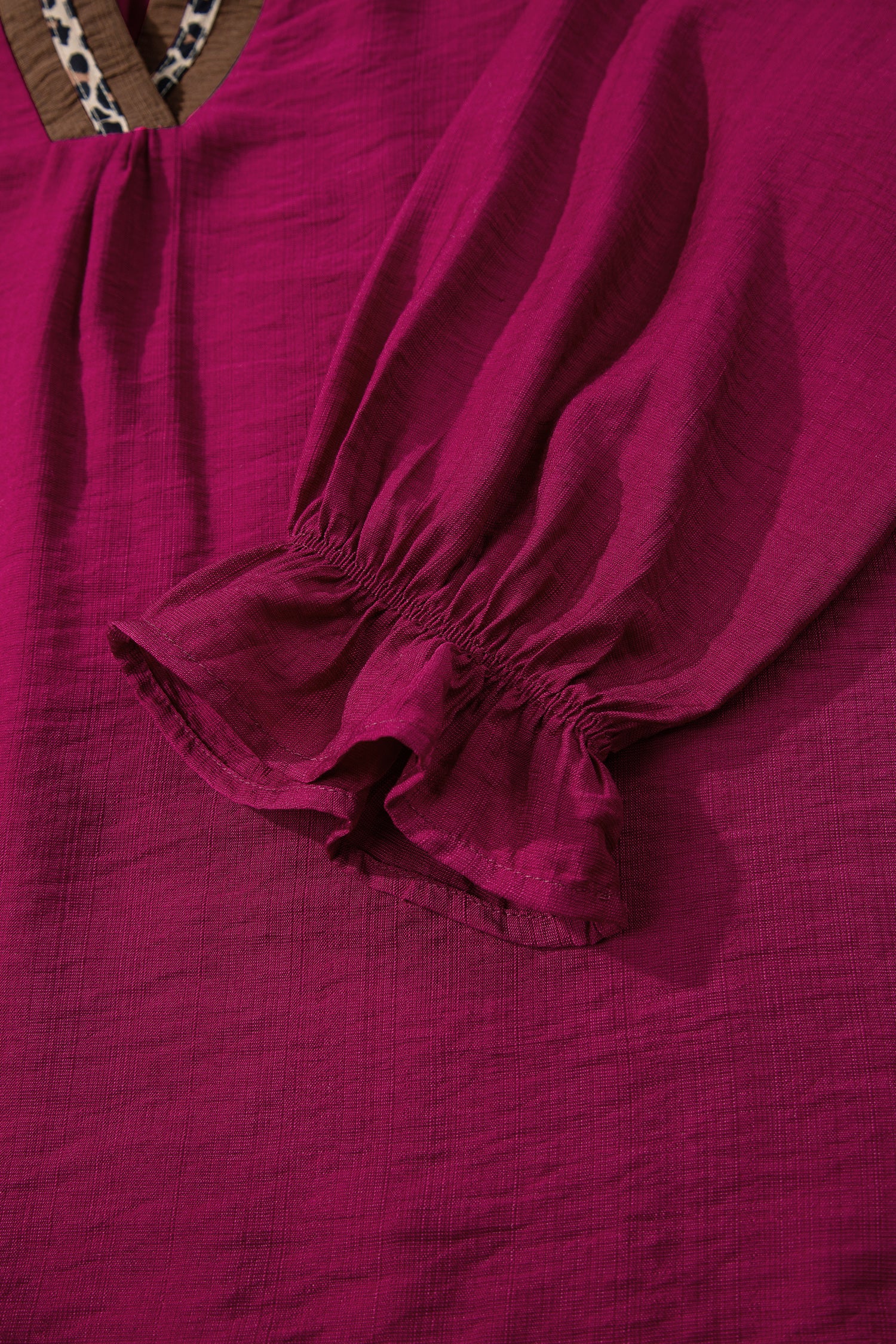 Violet Leopard Trim V Neck Flounced Bracelet Sleeve Blouse-Bracelet-[Adult]-[Female]-2022 Online Blue Zone Planet