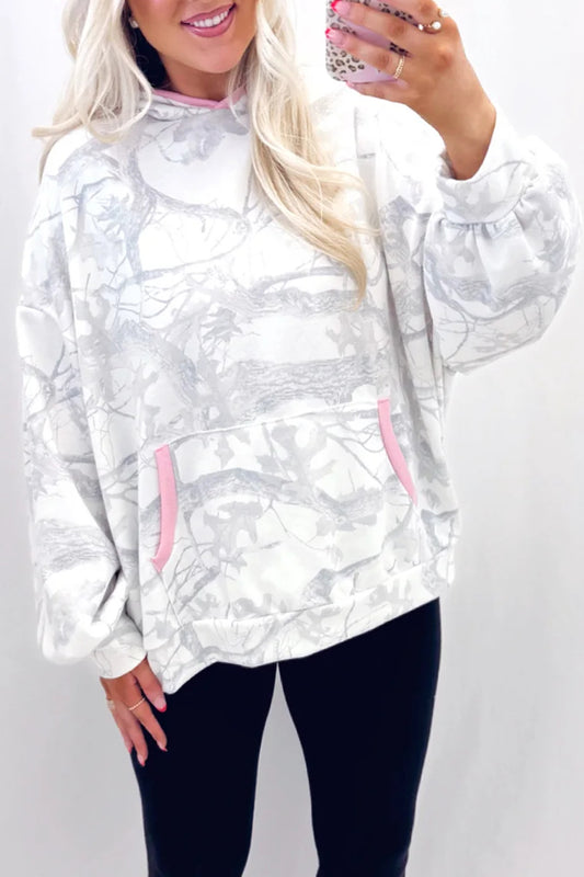 Gray Abstract Print Colorblock Long Sleeve Hoodie-Tops/Sweatshirts & Hoodies-[Adult]-[Female]-Gray-S-2022 Online Blue Zone Planet