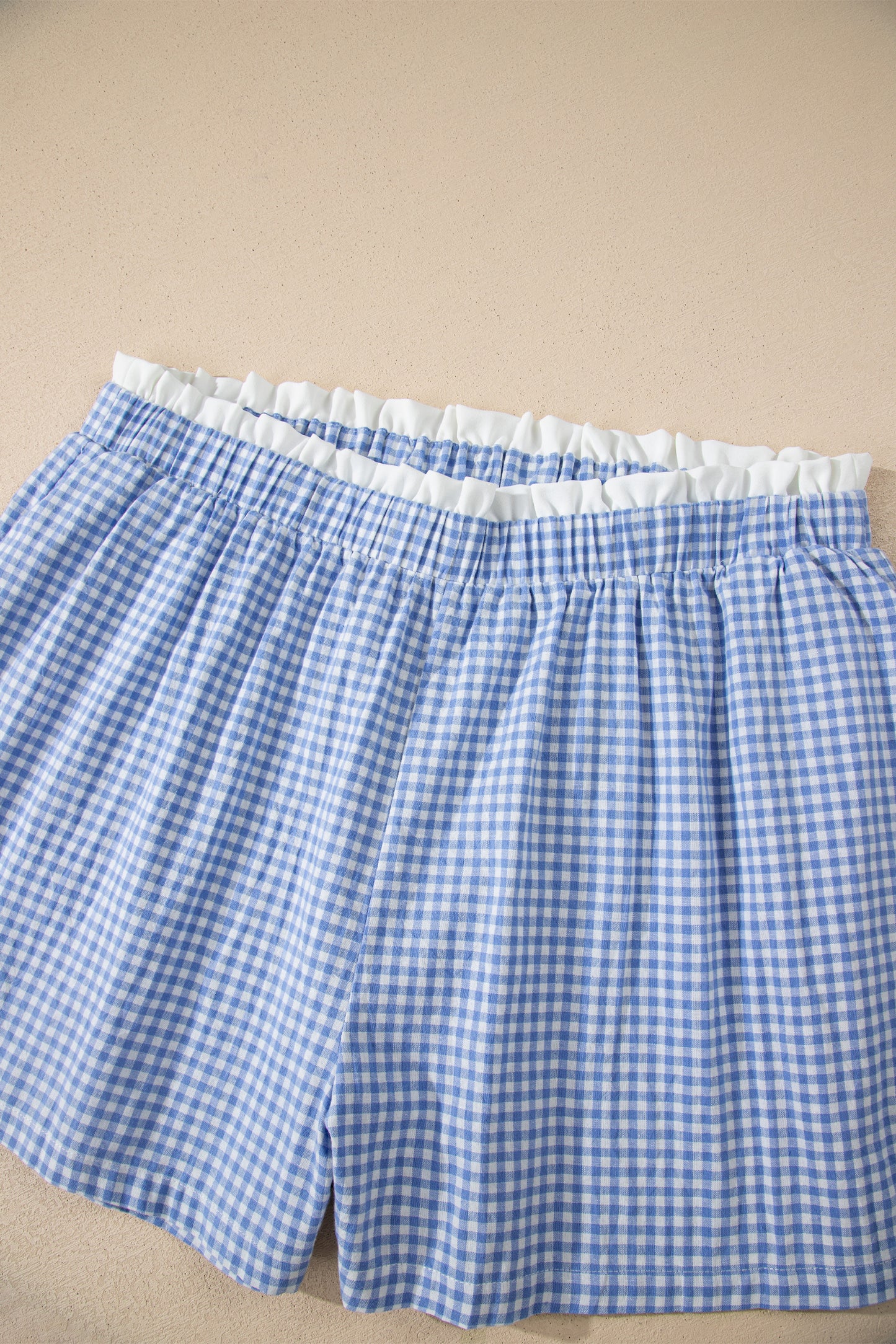 Sky Blue Contrast Trim Plaid Print Plus Size Shorts-Plus Size/Plus Size Bottoms-[Adult]-[Female]-2022 Online Blue Zone Planet