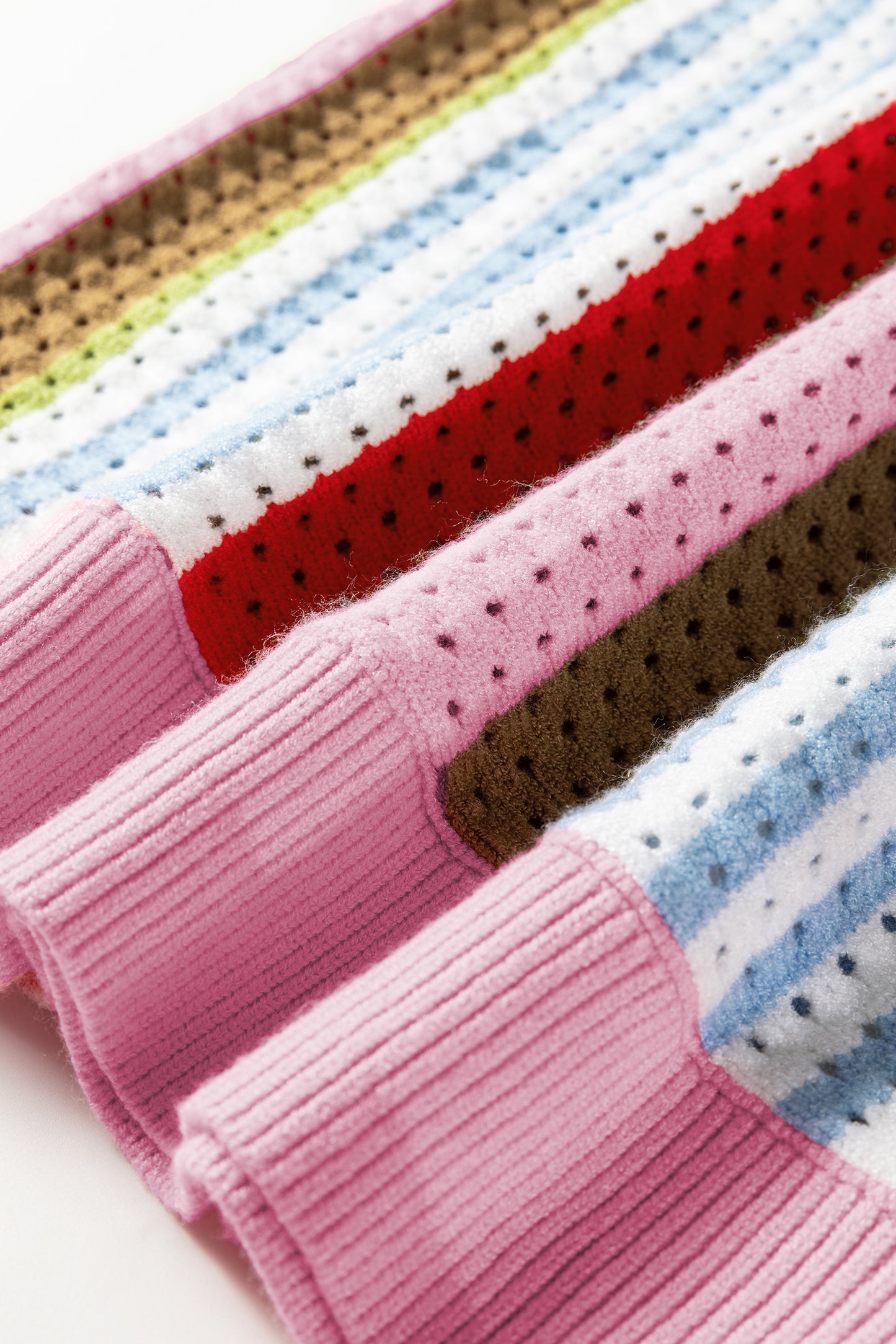 Multicolour Striped Pointelle Knit Short Sleeve Sweater-TOPS / DRESSES-[Adult]-[Female]-2022 Online Blue Zone Planet