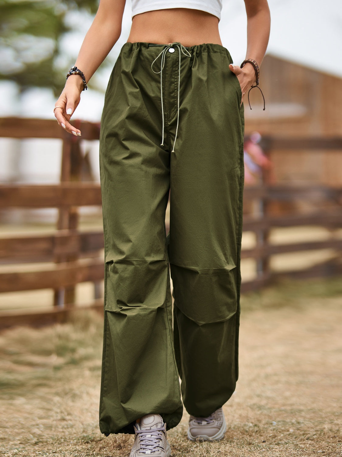 Blue Zone Planet | Drawstring Joggers with Pockets-TOPS / DRESSES-[Adult]-[Female]-Army Green-S-2022 Online Blue Zone Planet