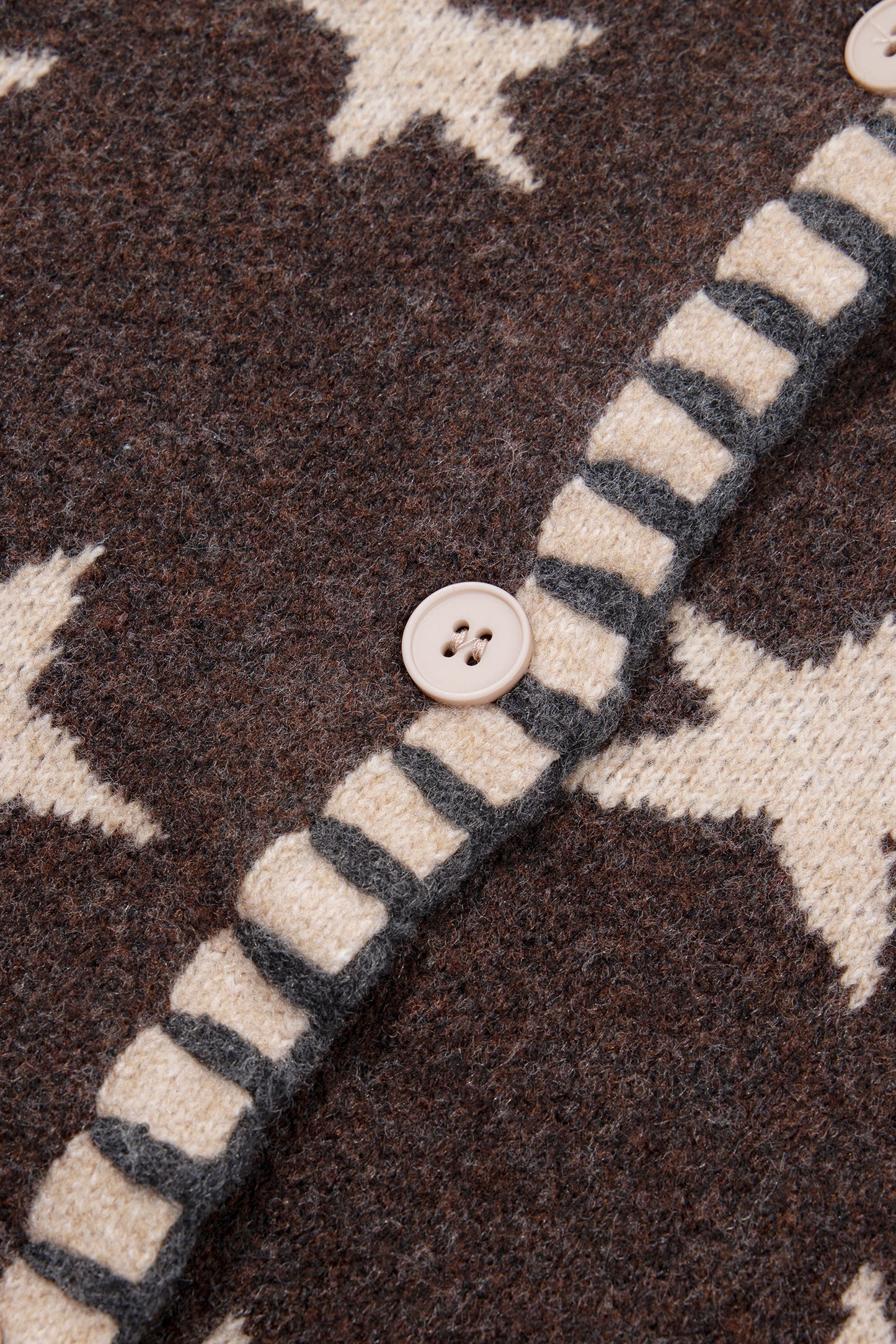 Brown Stars Pattern Colorblock Long Sleeve Shift Cardigan-Sweaters & Cardigans/Cardigans-[Adult]-[Female]-2022 Online Blue Zone Planet