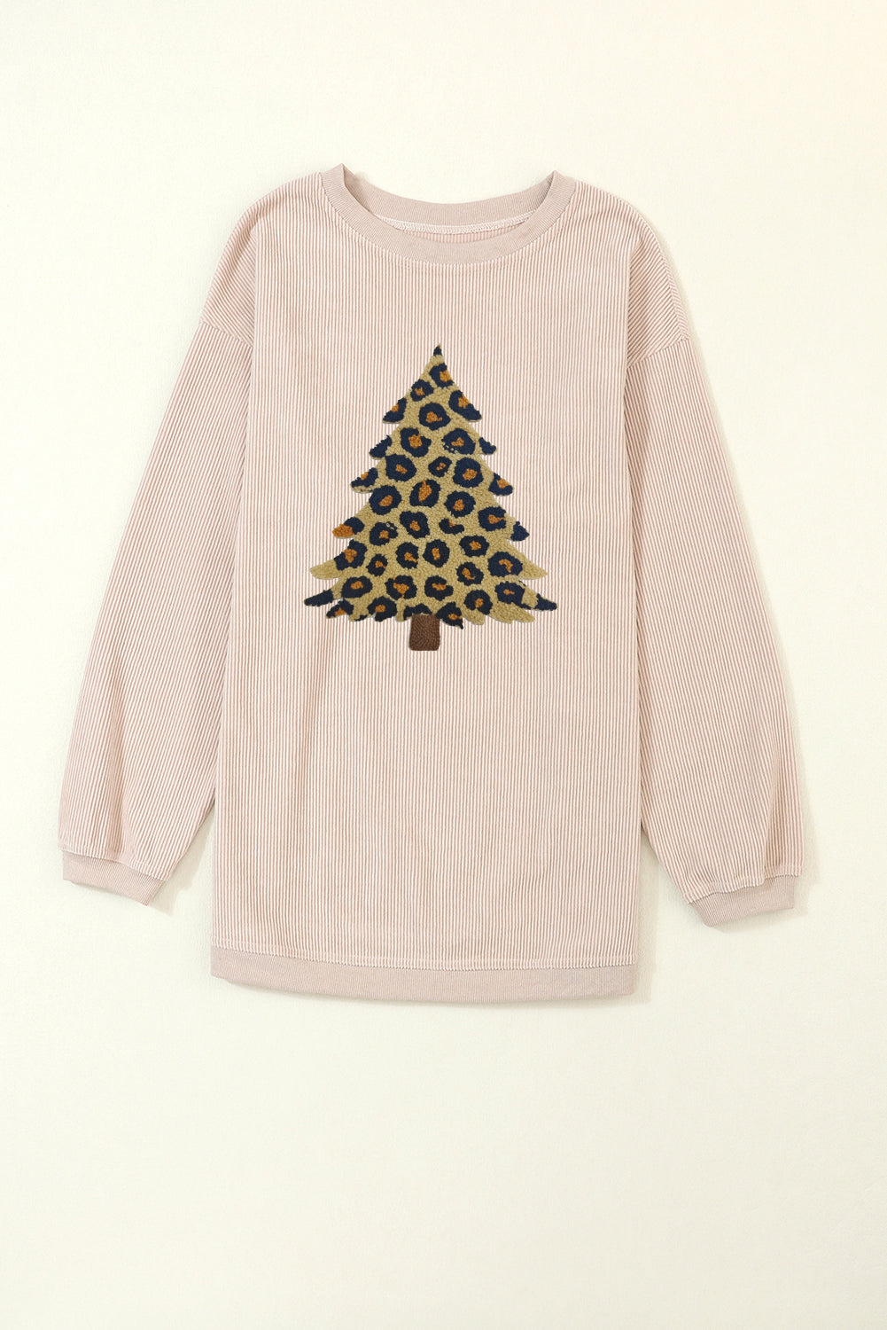 Apricot Leopard Christmas Tree Graphic Corded Sweatshirt-Graphic/Graphic Sweatshirts-[Adult]-[Female]-2022 Online Blue Zone Planet