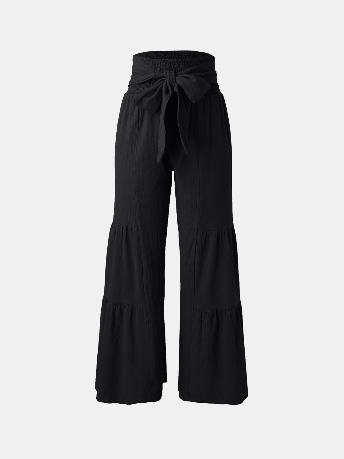 Tied Ruched Wide Leg Pants-BOTTOMS SIZES SMALL MEDIUM LARGE-[Adult]-[Female]-2022 Online Blue Zone Planet