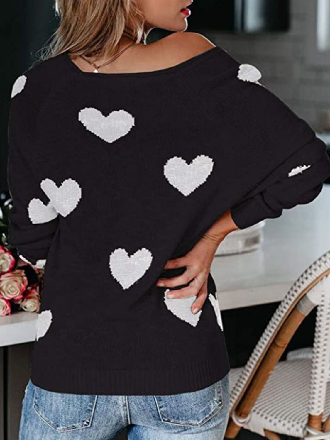 Heart Scoop Neck Long Sleeve Sweater-TOPS / DRESSES-[Adult]-[Female]-2022 Online Blue Zone Planet