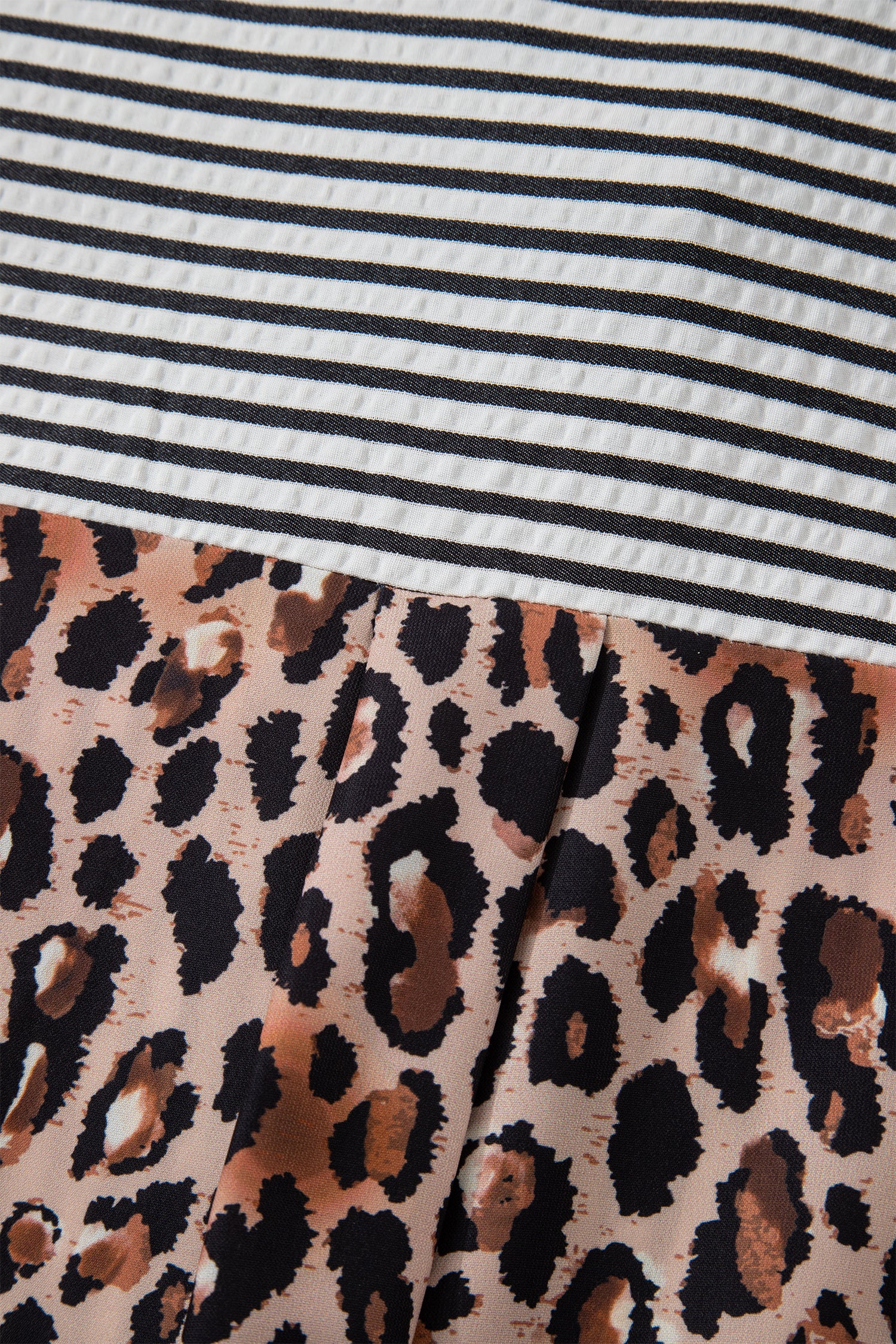 Black Striped Leopard Print Patchwork Button Up Womens Shirt-Tops/Blouses & Shirts-[Adult]-[Female]-2022 Online Blue Zone Planet