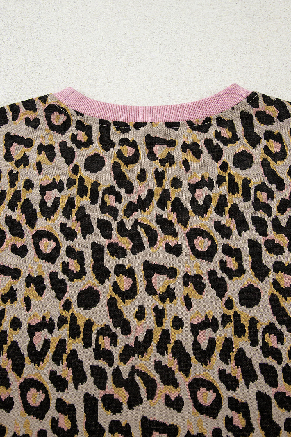 Pink Leopard Print Contrast Edge Long Sleeve Pullover Shorts Set-Two Piece Sets/Short Sets-[Adult]-[Female]-2022 Online Blue Zone Planet
