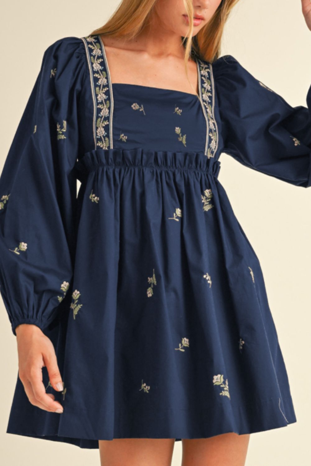 Floral Square Neck Balloon Sleeve Mini Dress-TOPS / DRESSES-[Adult]-[Female]-2022 Online Blue Zone Planet