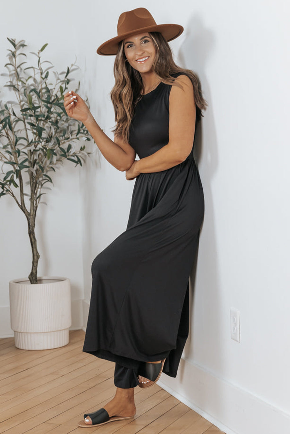 Black Open Back Wide Leg Jumpsuit Blue Zone Planet