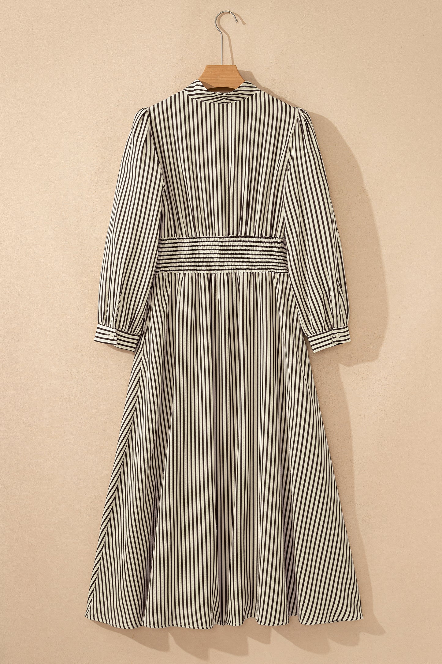 Black Stripe V Neck Zip Front Cinched High Waist Midi Dress-TOPS / DRESSES-[Adult]-[Female]-2022 Online Blue Zone Planet