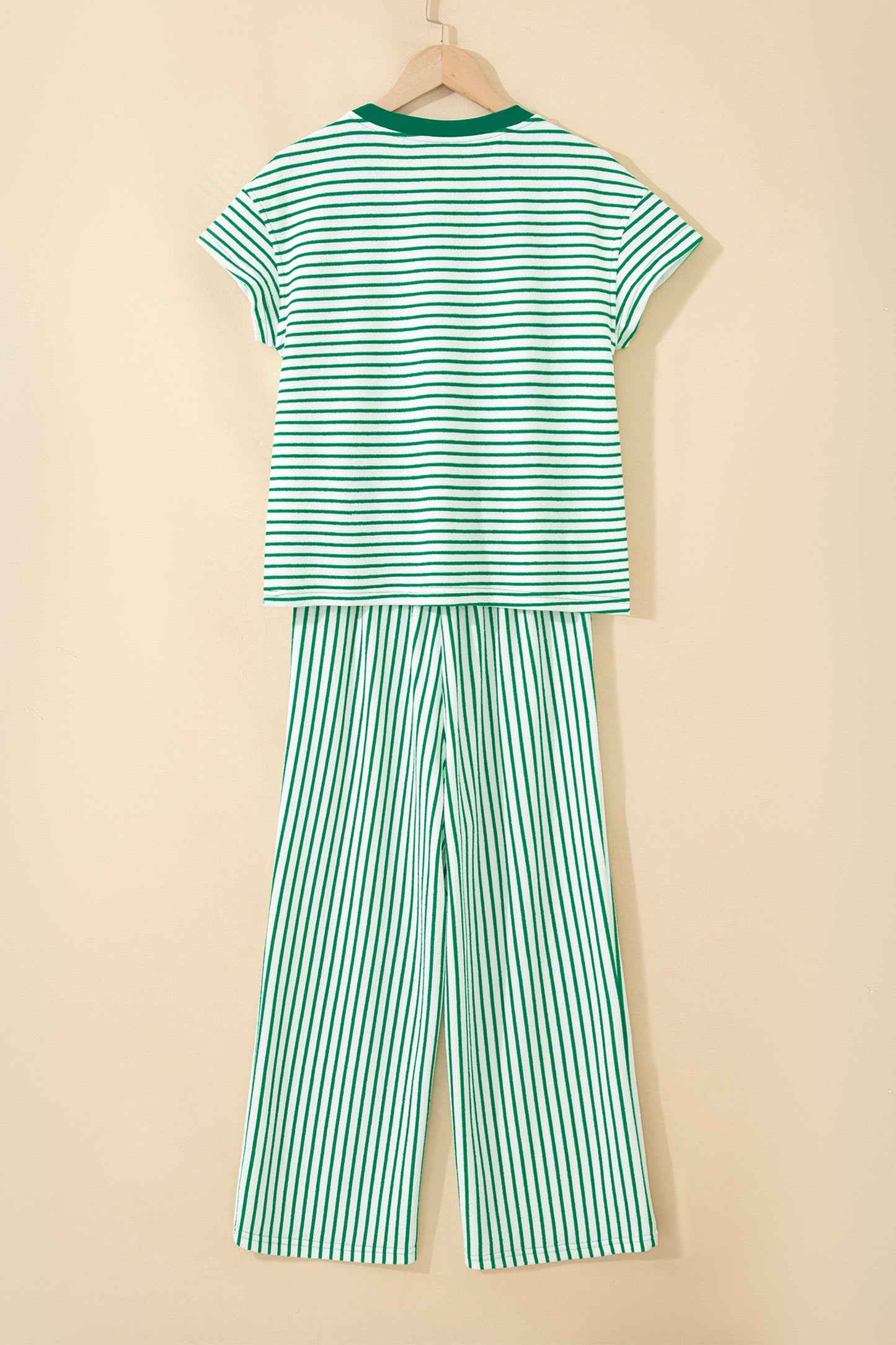Sky Blue Stripe Crew Neck Tee Drawstring Waist Cropped Pants Set-Two Piece Sets/Pant Sets-[Adult]-[Female]-2022 Online Blue Zone Planet