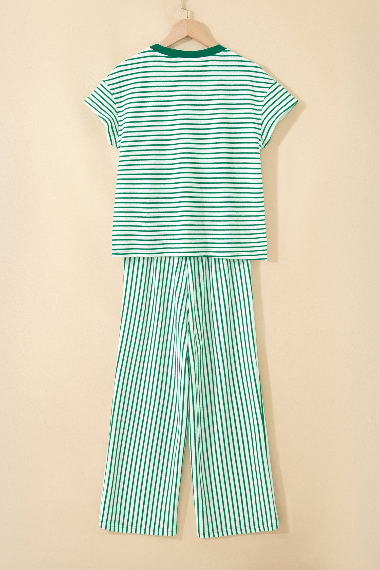 Sky Blue Stripe Crew Neck Tee Drawstring Waist Cropped Pants Set-Two Piece Sets/Pant Sets-[Adult]-[Female]-2022 Online Blue Zone Planet