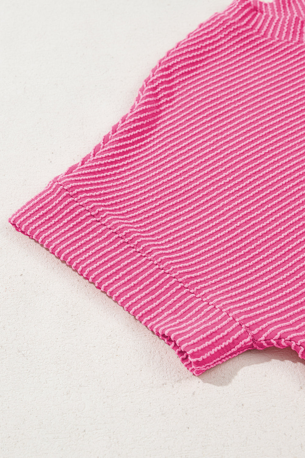 Bright Pink Plain Corded Knit Mock Neck T Shirt-Tops/Tops & Tees-[Adult]-[Female]-2022 Online Blue Zone Planet