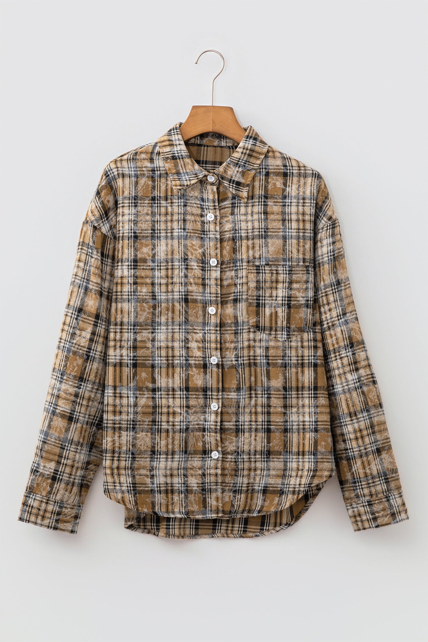 Brown Retro Plaid Long Sleeve Button Down Shirt