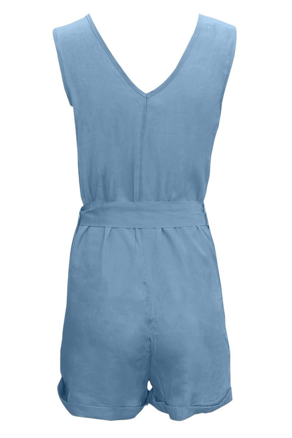 Full Size Tied V-Neck Sleeveless Romper with Pockets-TOPS / DRESSES-[Adult]-[Female]-2022 Online Blue Zone Planet