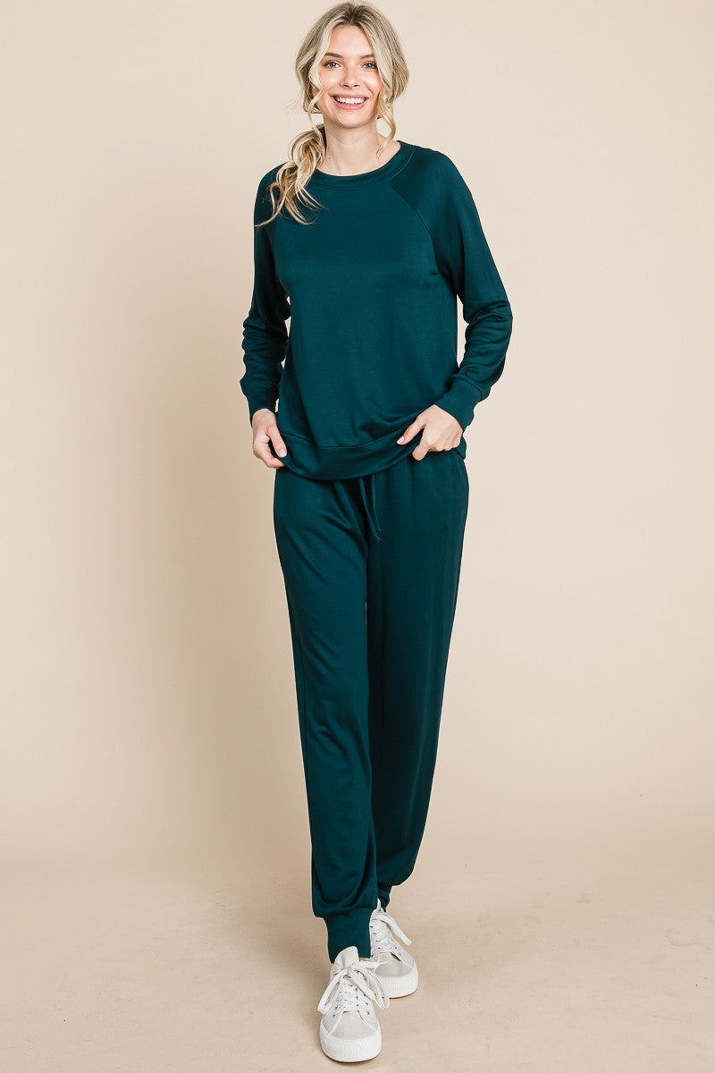 Blue Zone Planet | Super Lady Round Neck Raglan Sleeve Top and Drawstring Pants Lounge Set-BOTTOMS SIZES SMALL MEDIUM LARGE-[Adult]-[Female]-2022 Online Blue Zone Planet