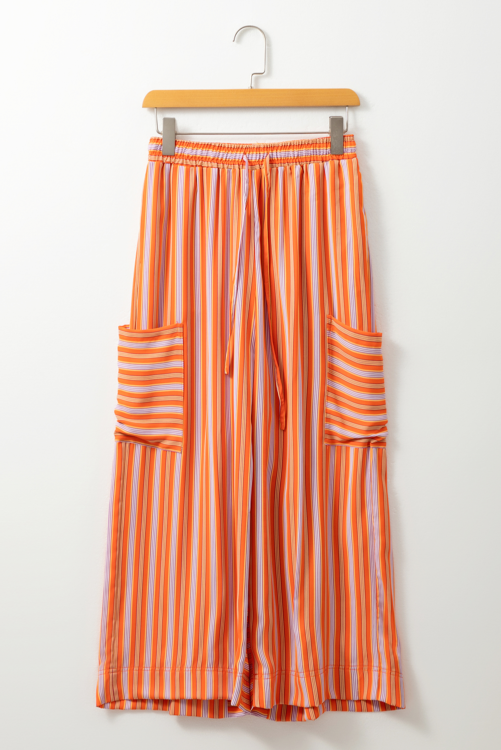 Orange Stripe Cropped Palazzo Pants with Pockets-Bottoms/Pants & Culotte-[Adult]-[Female]-2022 Online Blue Zone Planet