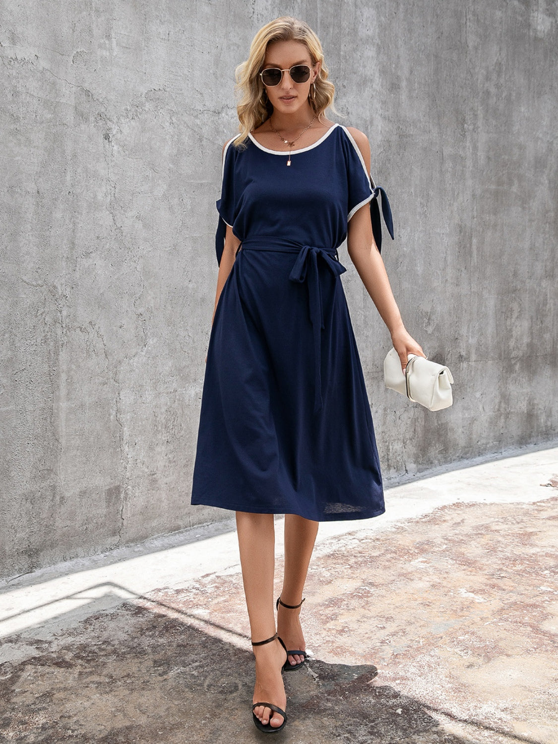 Round Neck Cold Shoulder Dress-TOPS / DRESSES-[Adult]-[Female]-2022 Online Blue Zone Planet