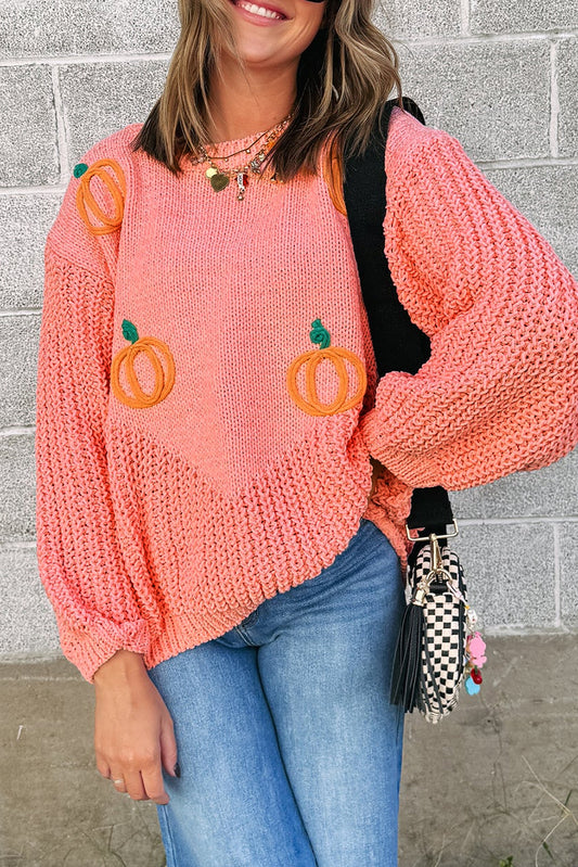 Blossom Pumpkin Embroidered Thanksgiving Holiday Sweater