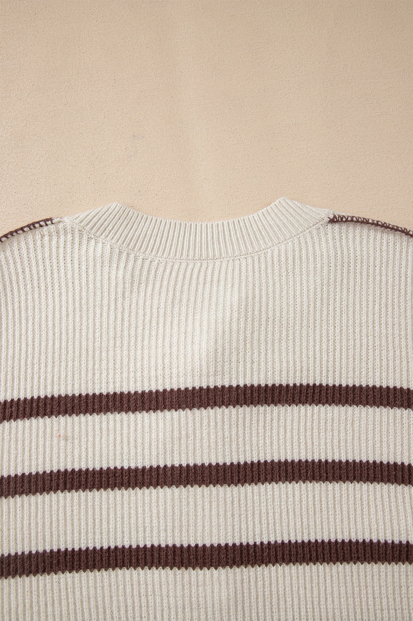 Brown Stripe Ribbed Henley Drop Shoulder Slouchy Sweater-TOPS / DRESSES-[Adult]-[Female]-2022 Online Blue Zone Planet