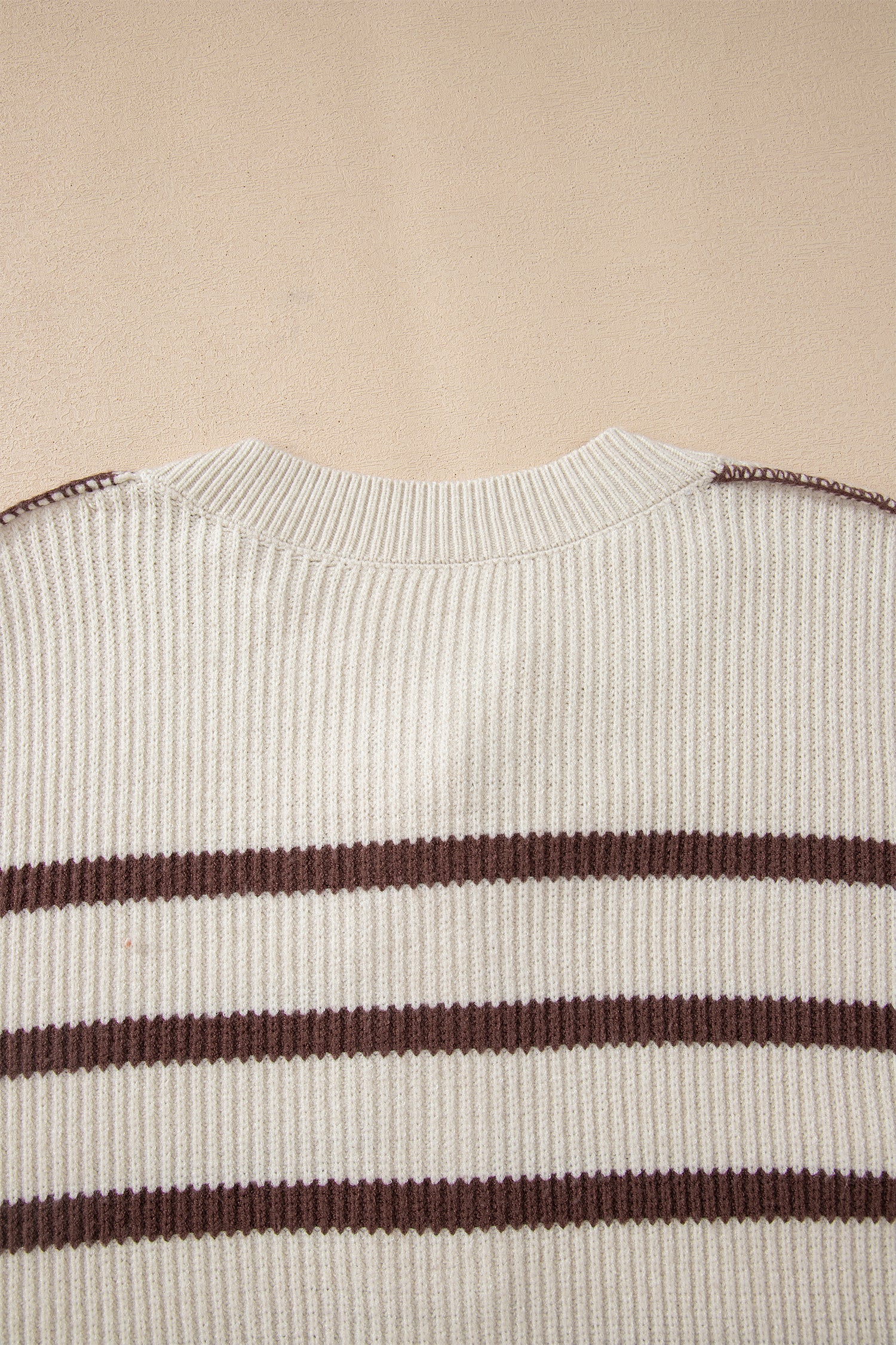 Brown Stripe Ribbed Henley Drop Shoulder Slouchy Sweater-TOPS / DRESSES-[Adult]-[Female]-2022 Online Blue Zone Planet
