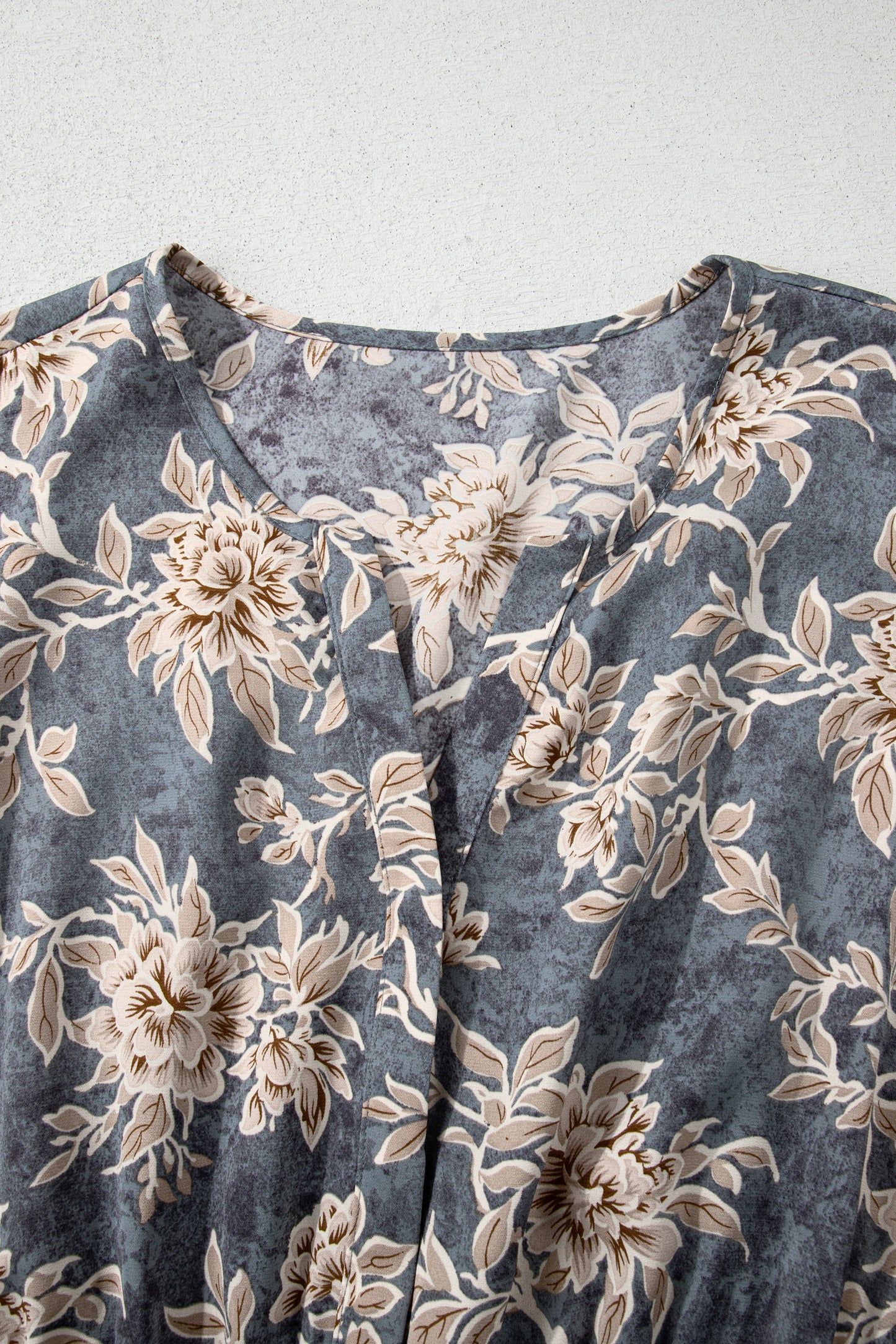 Sky Blue Plus Size Floral Print Split Neck Shirred High Waist Long Sleeve Maxi Dress-TOPS / DRESSES-[Adult]-[Female]-2022 Online Blue Zone Planet