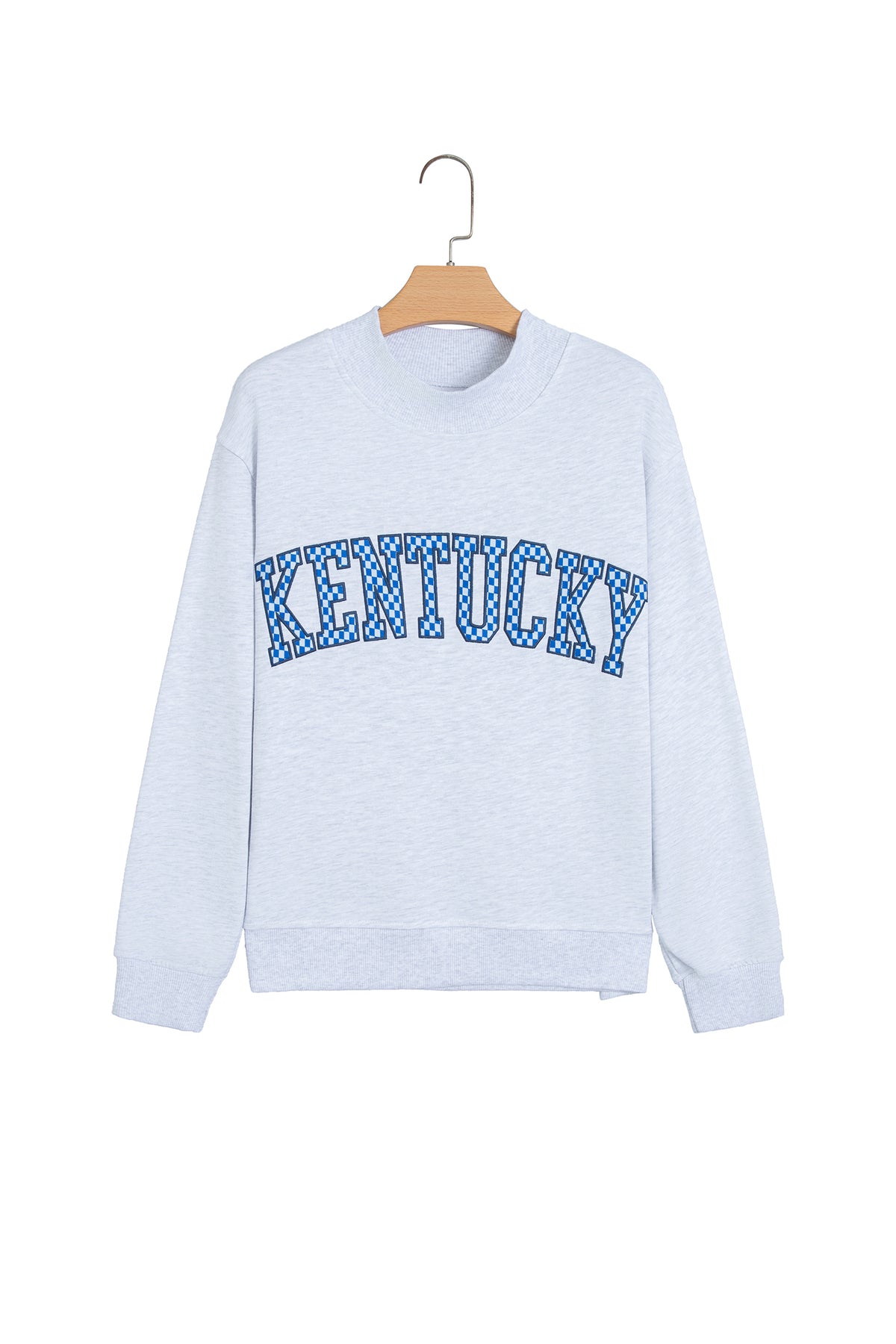 Light Grey High Neck Embroidered Checkered Letter Game Day Sweatshirt-Tops/Sweatshirts & Hoodies-[Adult]-[Female]-2022 Online Blue Zone Planet