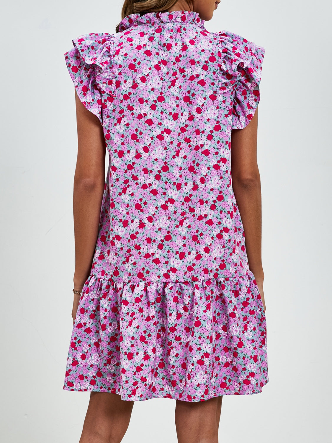 Tied Floral Cap Sleeve Mini Dress-TOPS / DRESSES-[Adult]-[Female]-2022 Online Blue Zone Planet