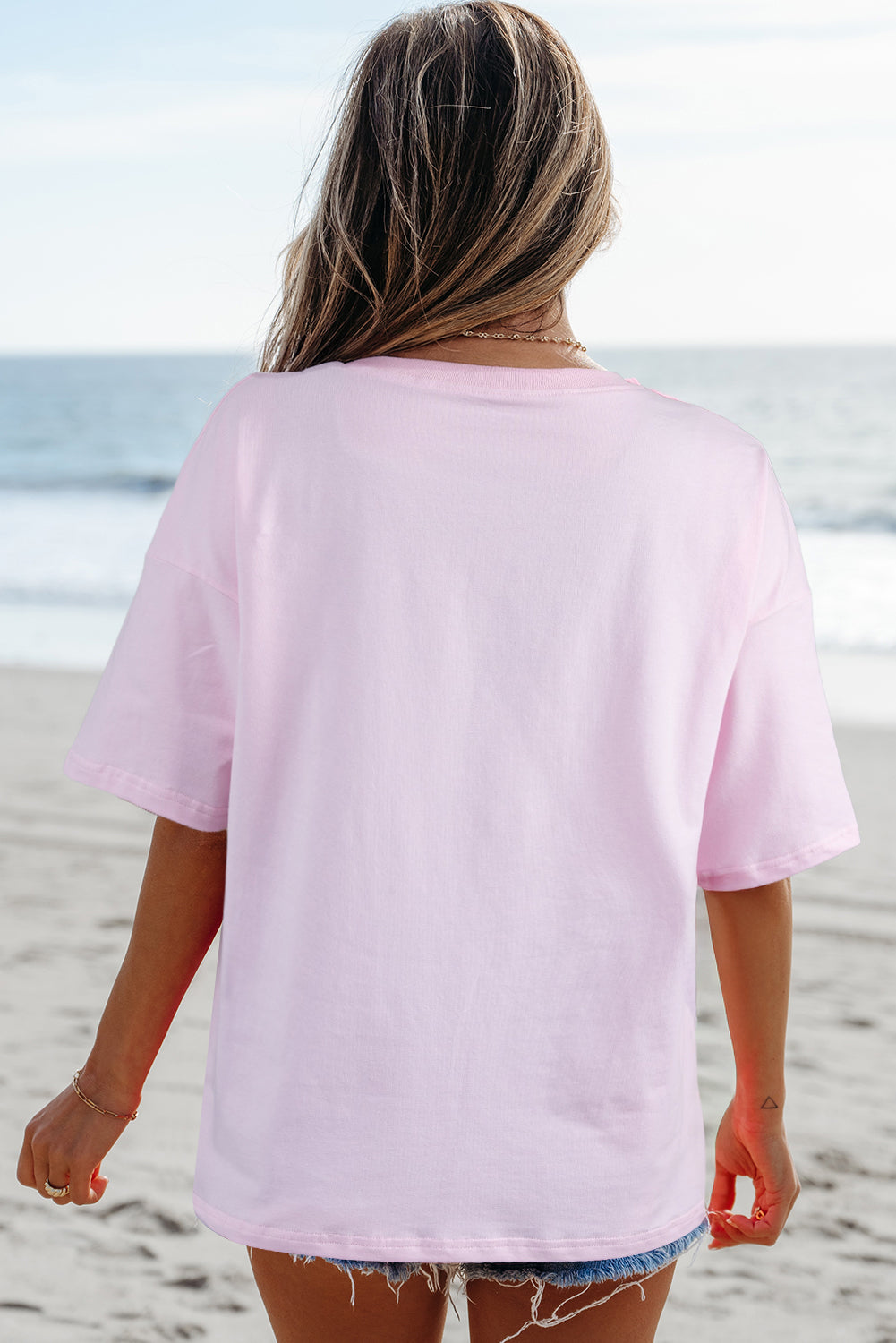 Light Pink Flag Bow Graphic Crewneck Tee-Tops/Tops & Tees-[Adult]-[Female]-2022 Online Blue Zone Planet