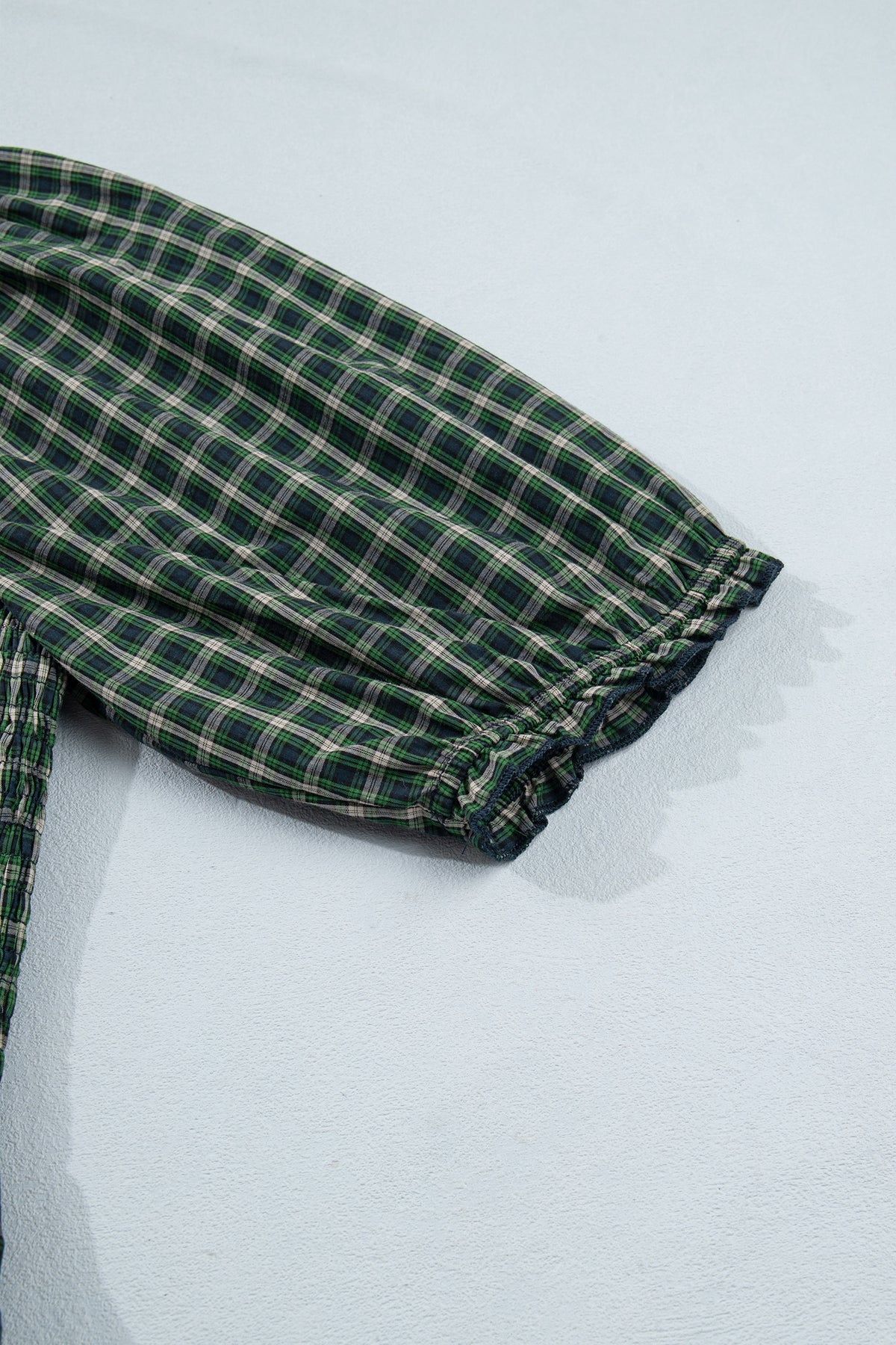 Green Plaid Square Neck Shirred High Waist Ruffle Hem Dress-TOPS / DRESSES-[Adult]-[Female]-2022 Online Blue Zone Planet