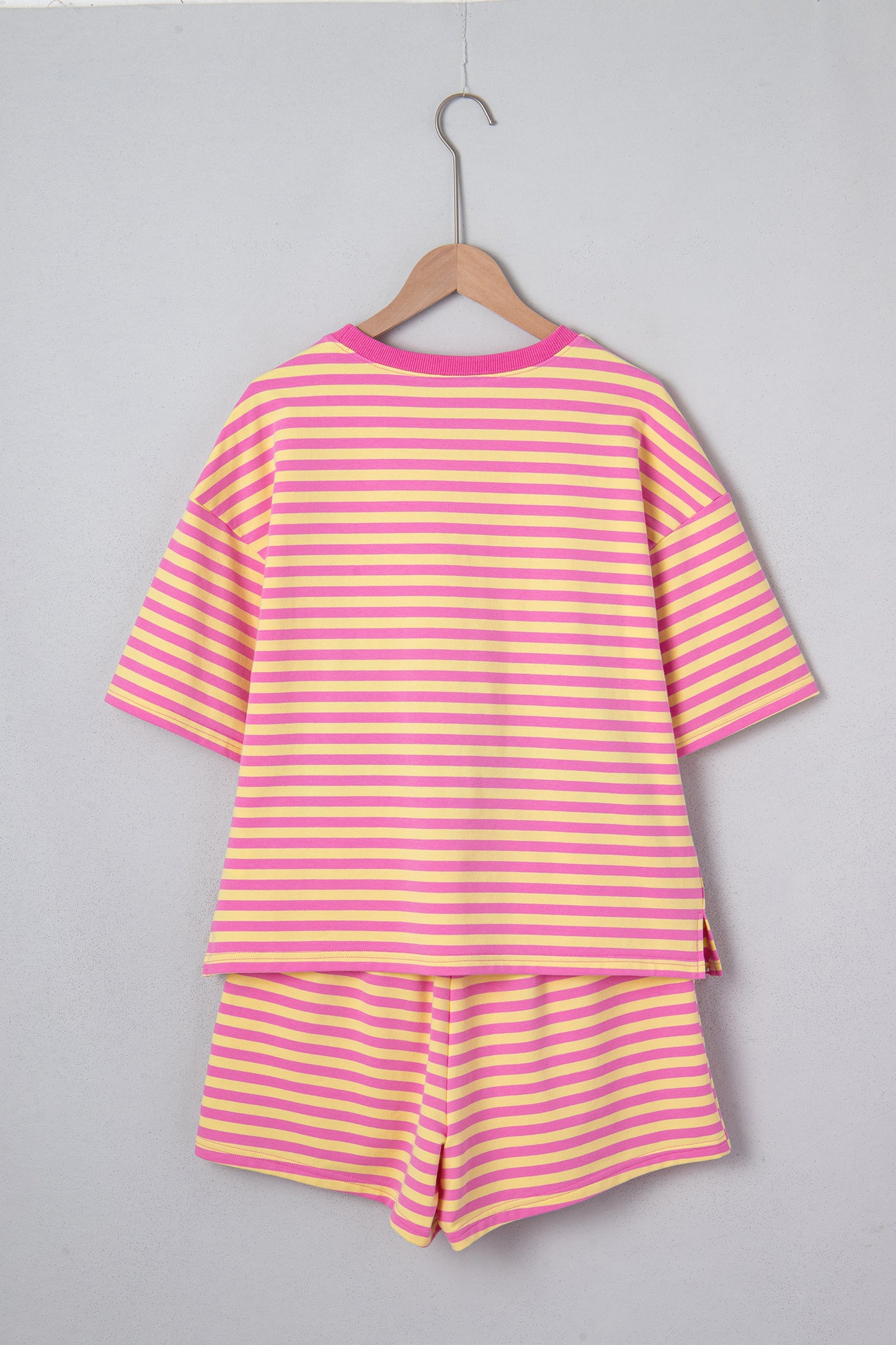 Green Stripe Drop Shoulder Boxy Casual Terry Short Set-Two Piece Sets/Short Sets-[Adult]-[Female]-2022 Online Blue Zone Planet