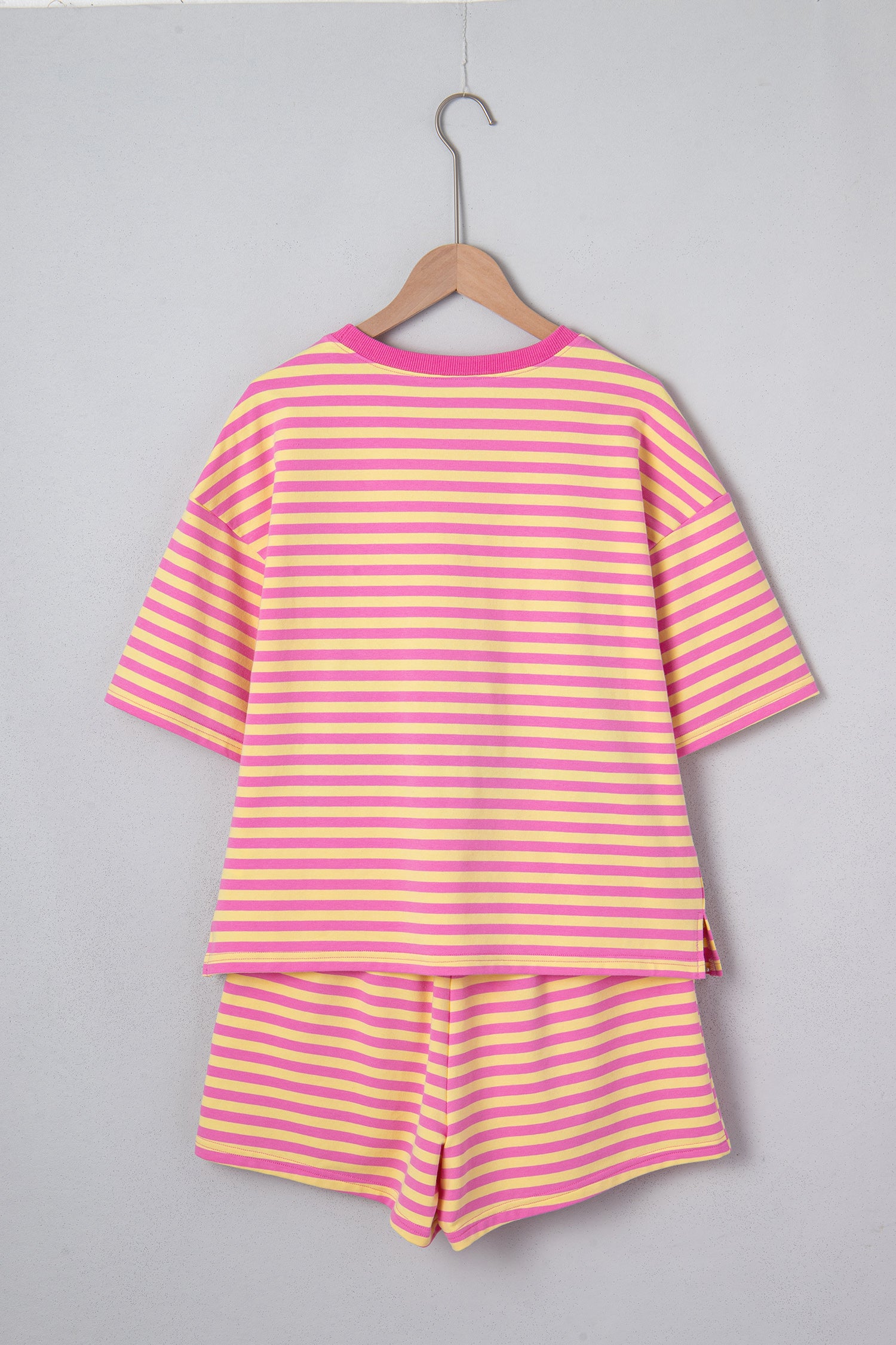 Green Stripe Drop Shoulder Boxy Casual Terry Short Set-Two Piece Sets/Short Sets-[Adult]-[Female]-2022 Online Blue Zone Planet