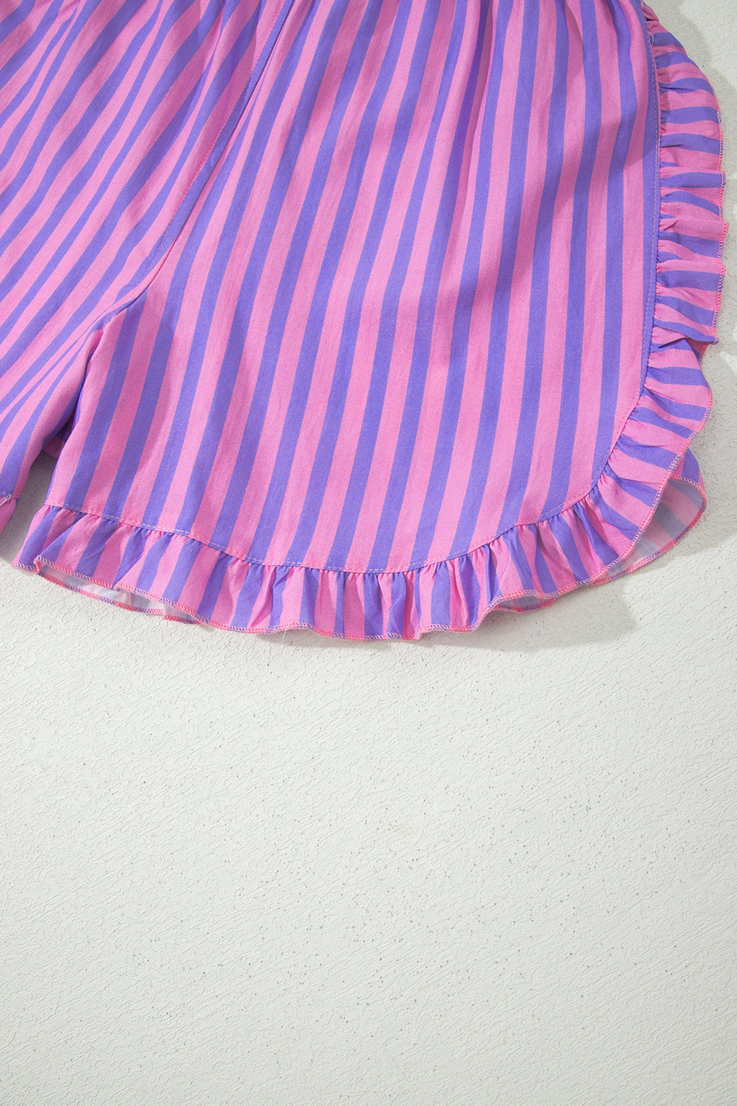 Sky Blue Stripe Elastic Waist Ruffle Trim Casual Shorts-Bottoms/Casual Shorts-[Adult]-[Female]-2022 Online Blue Zone Planet