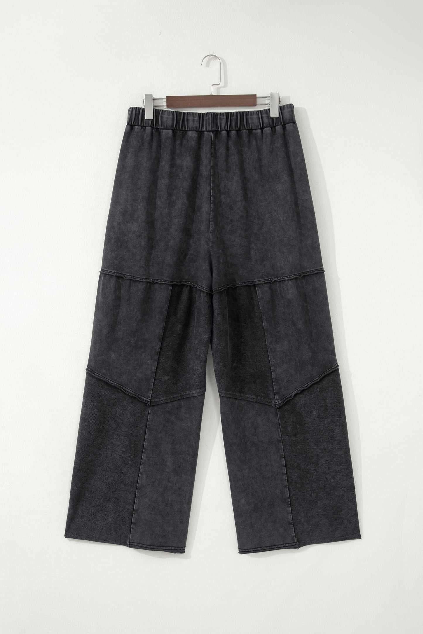 Black Plus Size Mineral Wash Exposed Seam Patchwork Drawstring Loose Pants-Plus Size/Plus Size Bottoms-[Adult]-[Female]-2022 Online Blue Zone Planet