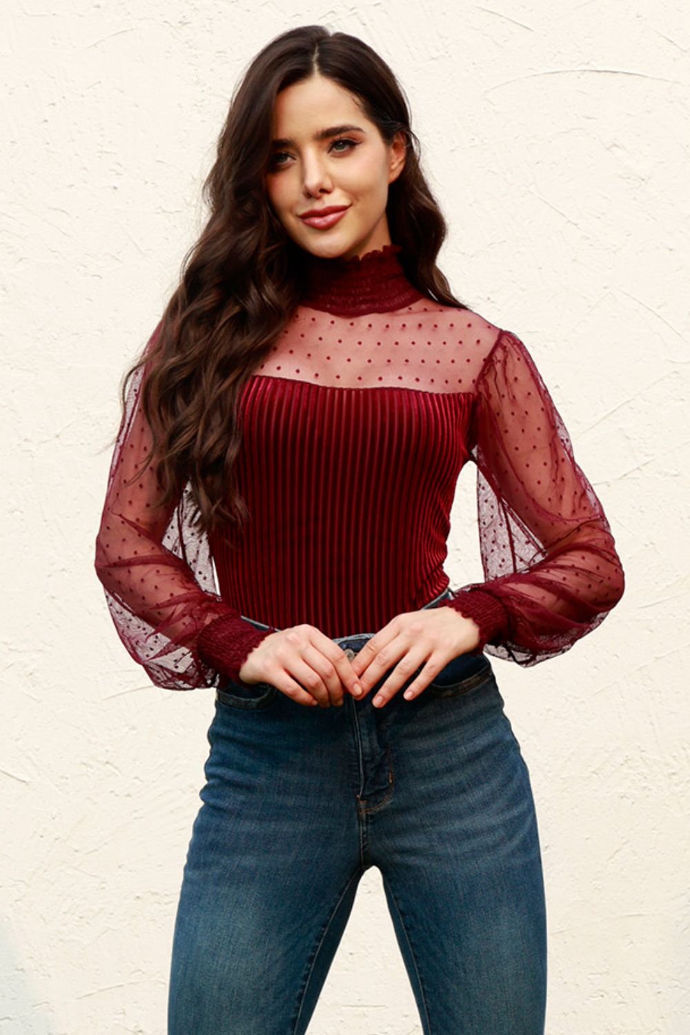 Mesh Long Sleeve Bodysuit-TOPS / DRESSES-[Adult]-[Female]-Wine-2XL-2022 Online Blue Zone Planet