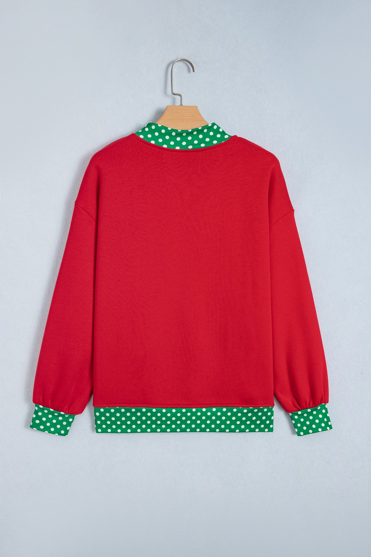 Fiery Red Polka Dot Letter Print Contrast Trim Mock Neck Sweatshirt-Tops/Sweatshirts & Hoodies-[Adult]-[Female]-2022 Online Blue Zone Planet