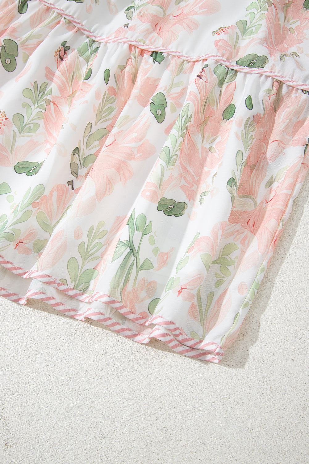Pink Plus Size Floral Print Striped Detail Short Summer Dress-TOPS / DRESSES-[Adult]-[Female]-2022 Online Blue Zone Planet