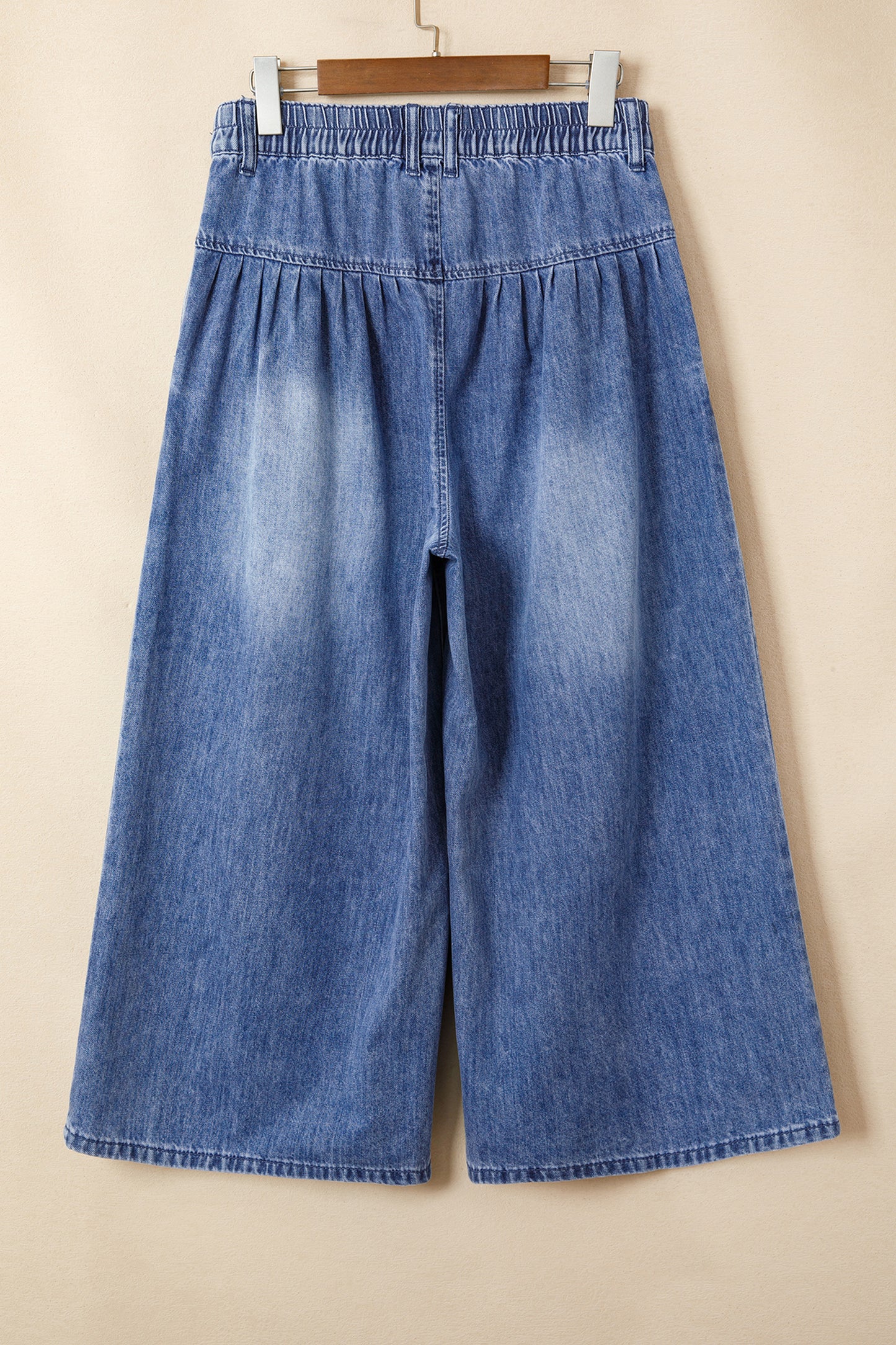 Dusk Blue High Rise Buttons Pleated Cropped Wide Leg Denim Pants-Bottoms/Jeans-[Adult]-[Female]-2022 Online Blue Zone Planet