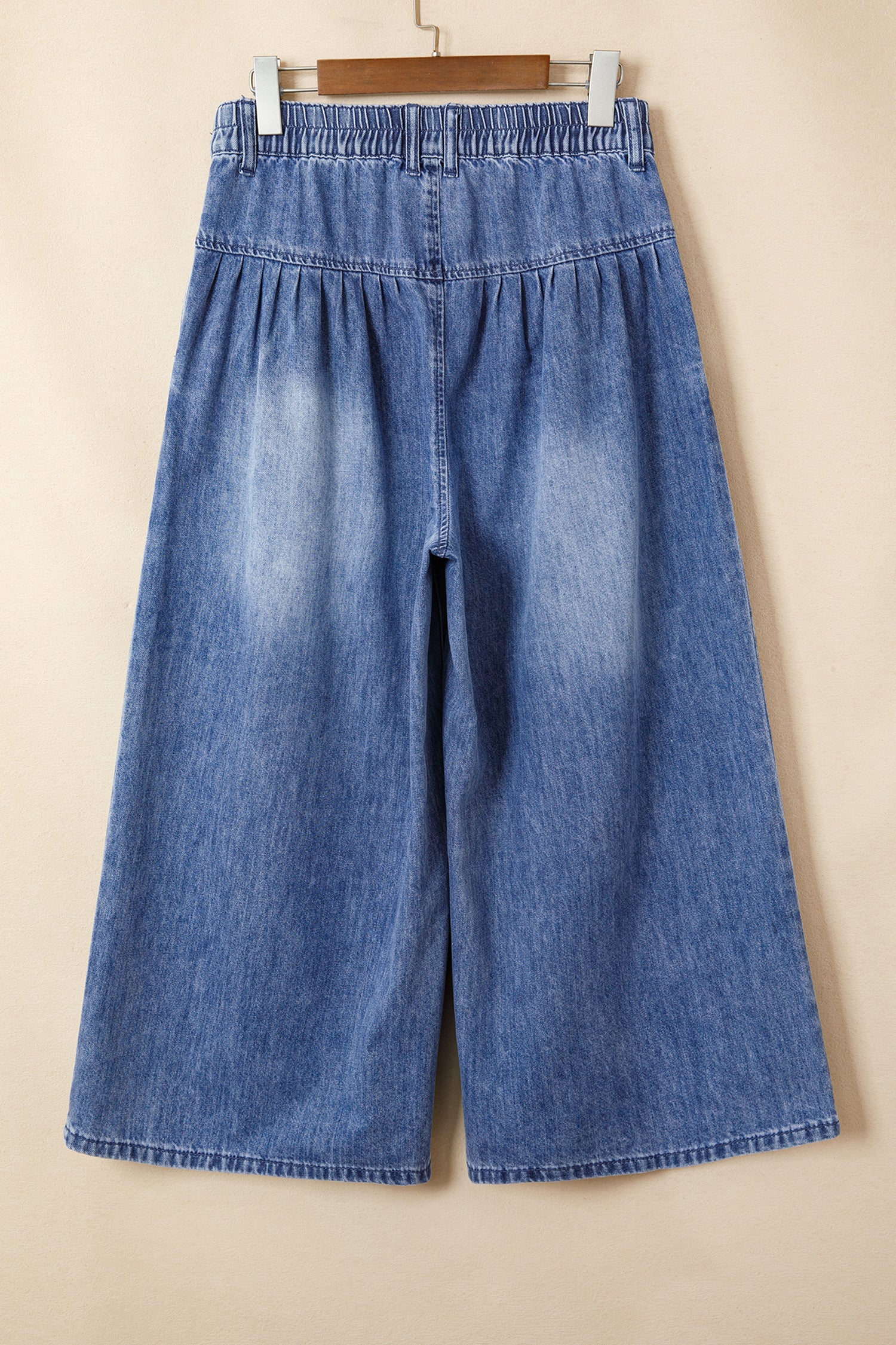 Dusk Blue High Rise Buttons Pleated Cropped Wide Leg Denim Pants-Bottoms/Jeans-[Adult]-[Female]-2022 Online Blue Zone Planet