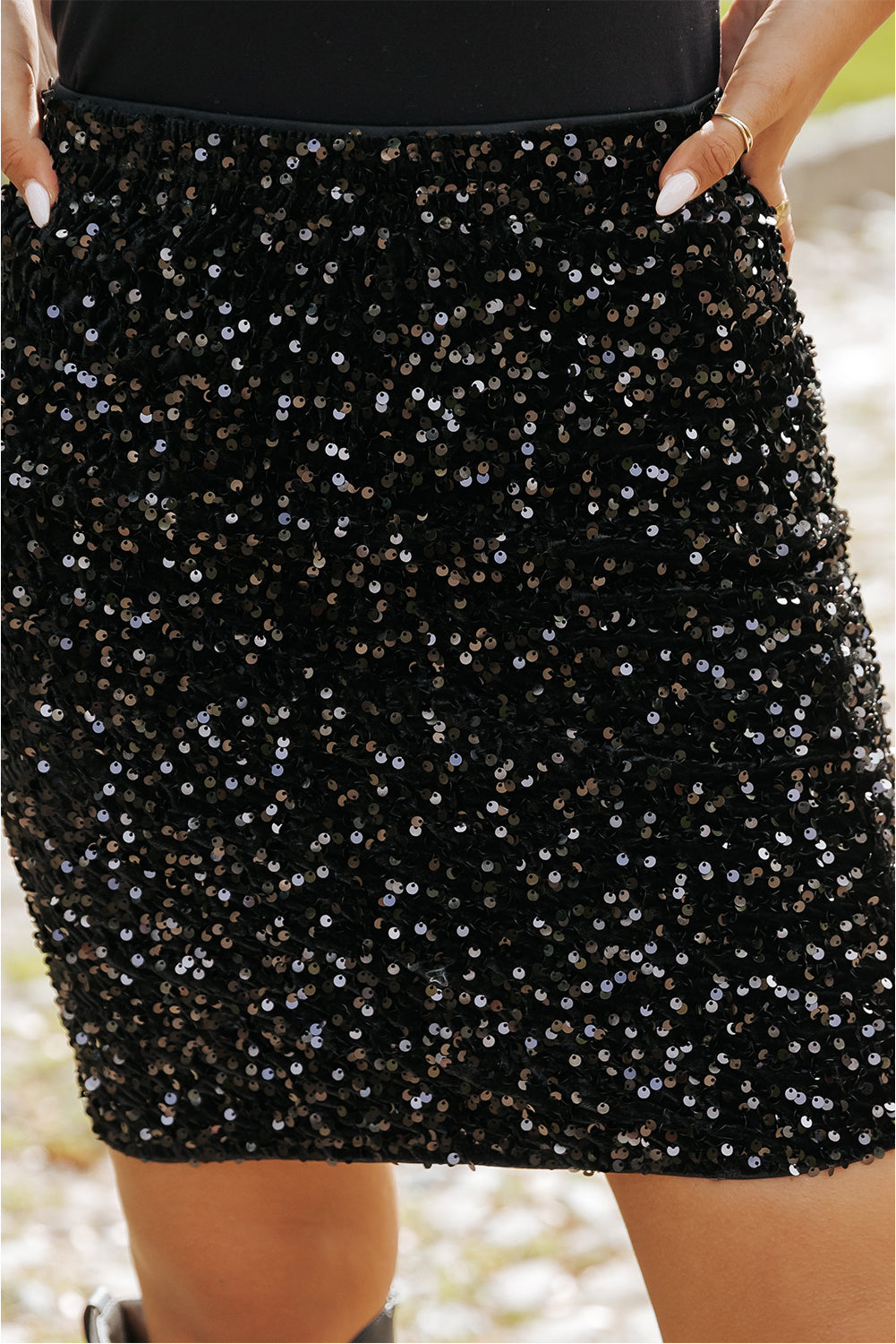 Black Sequin Bodycon Mini Skirt-Bottoms/Skirts & Petticoat-[Adult]-[Female]-2022 Online Blue Zone Planet