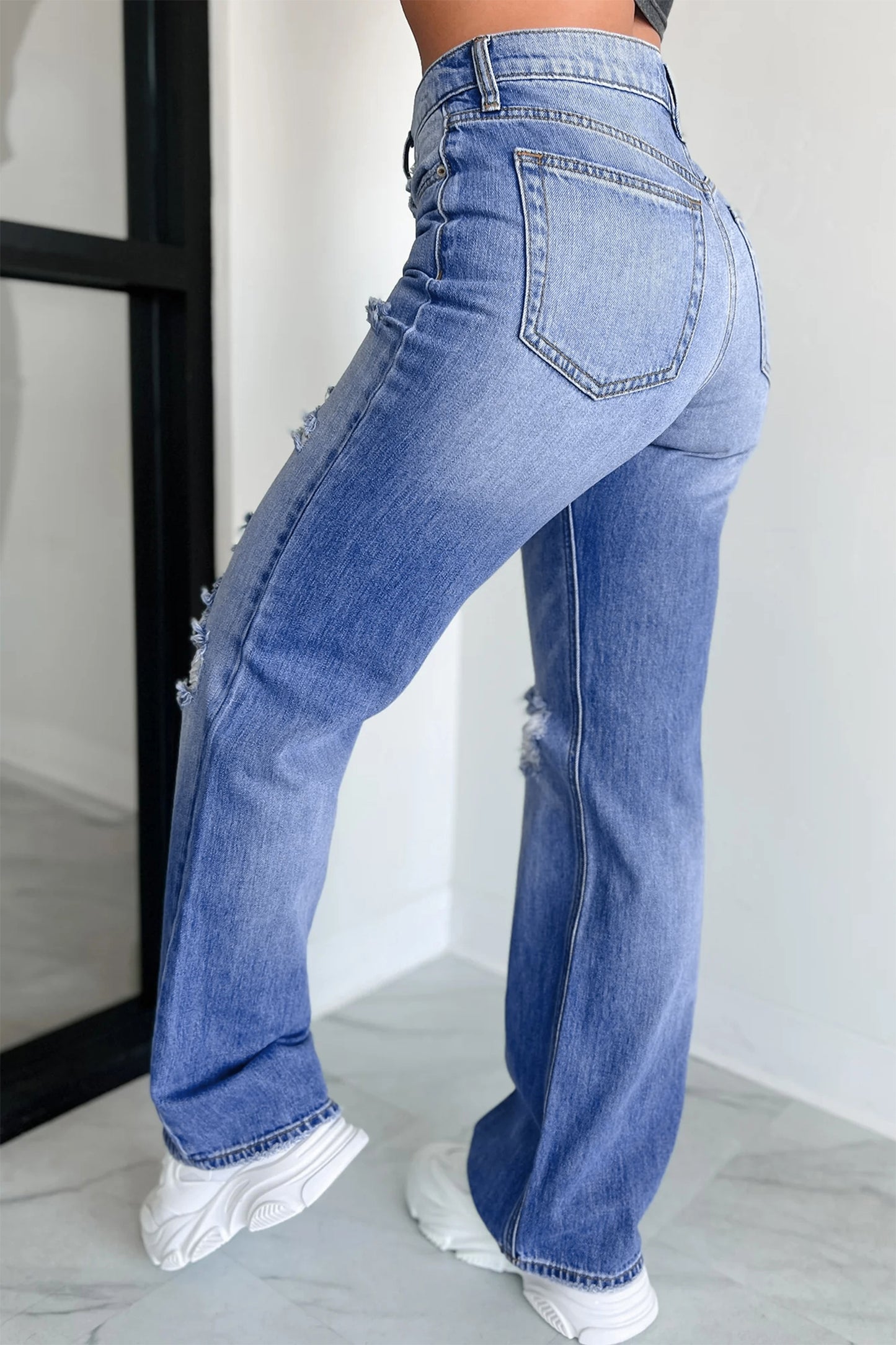 Myosotis Mid Rise Distressed Sneak Peek Straight Leg Jeans-Bottoms/Jeans-[Adult]-[Female]-2022 Online Blue Zone Planet