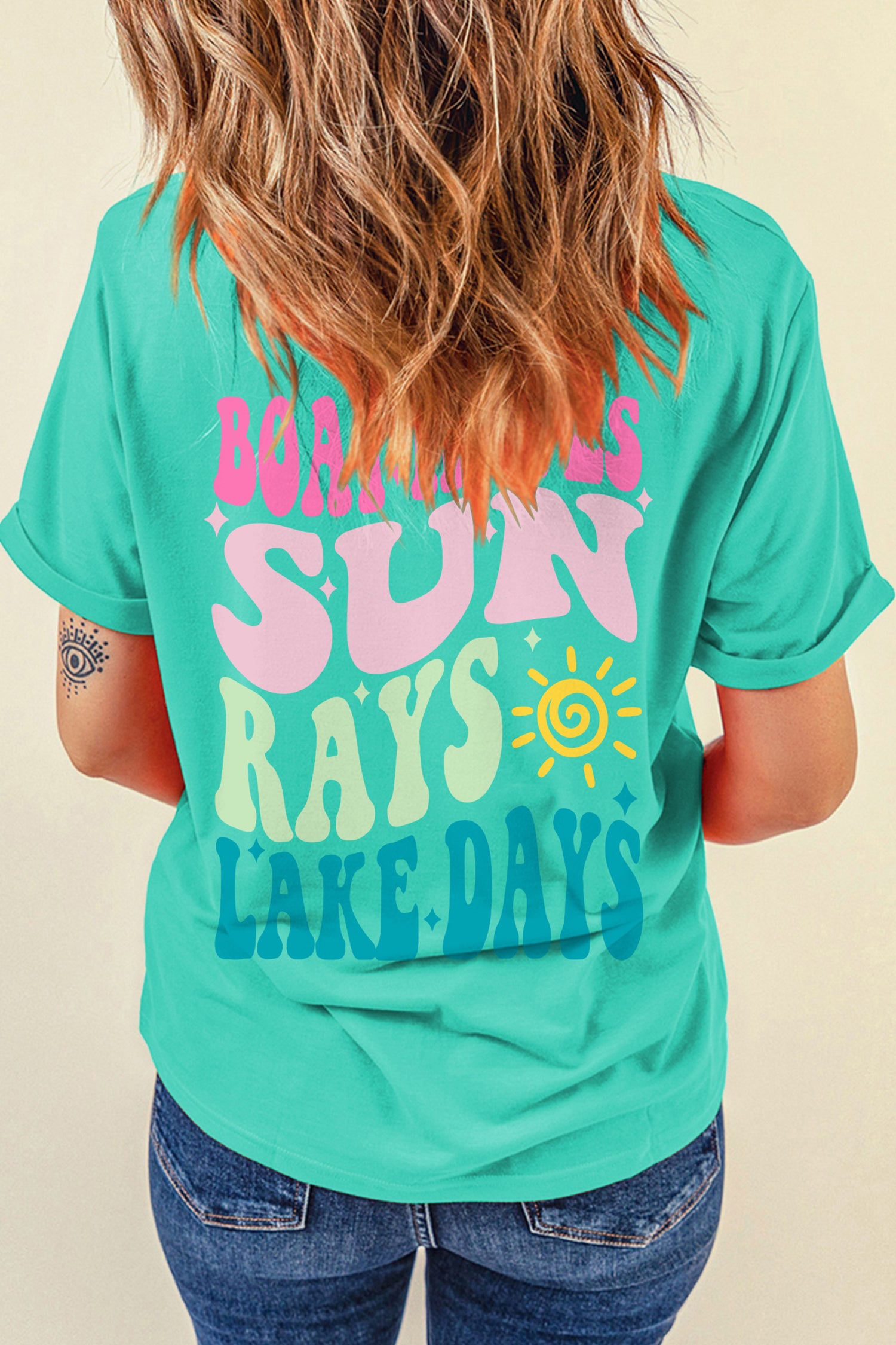 Mint Green LAKE DAYS Double Side Printed Vacation T Shirt-Graphic/Graphic Tees-[Adult]-[Female]-2022 Online Blue Zone Planet