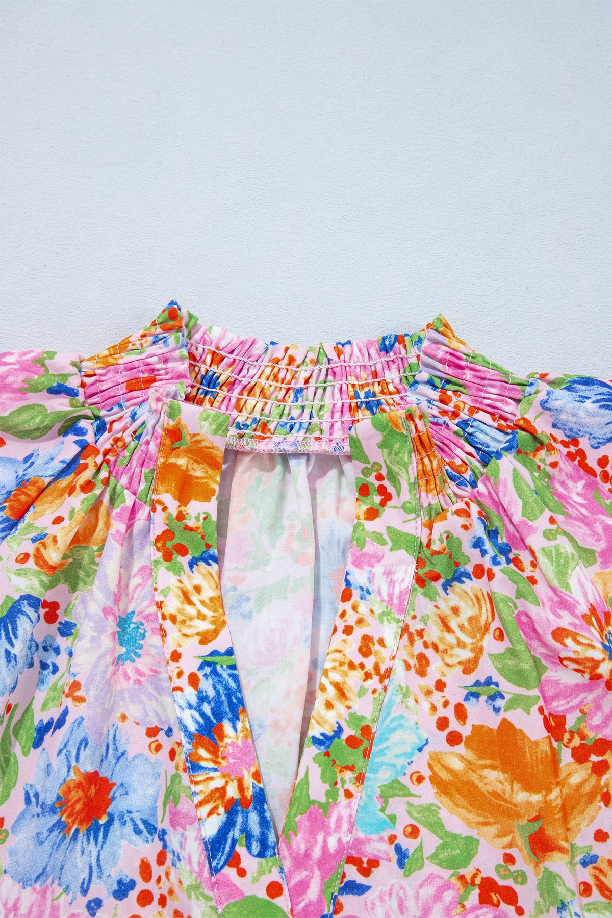 Pink Floral Print V Neck Short Sleeve Shift Blouse-Tops/Blouses & Shirts-[Adult]-[Female]-2022 Online Blue Zone Planet