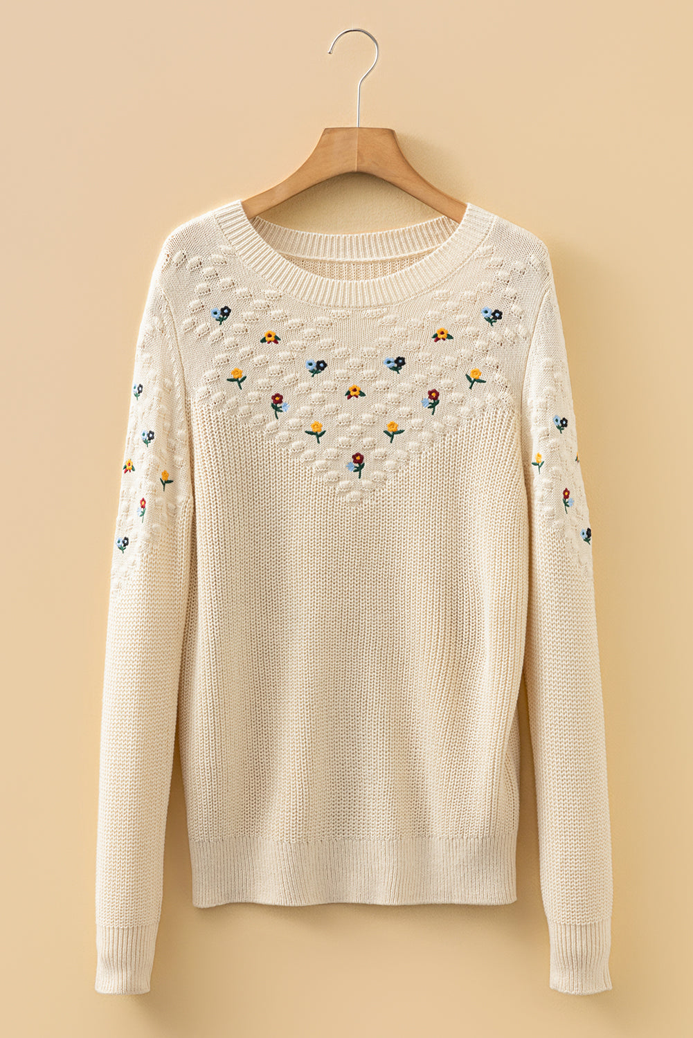Jet Stream Mixed Texture Knit Flower Embroidered Detail Casual Sweater-TOPS / DRESSES-[Adult]-[Female]-2022 Online Blue Zone Planet