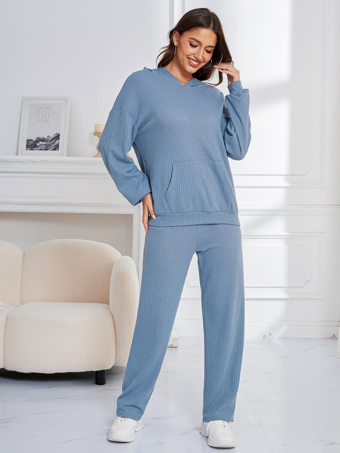 Dropped Shoulder Long Sleeve Hoodie and Pants Set-TOPS / DRESSES-[Adult]-[Female]-2022 Online Blue Zone Planet