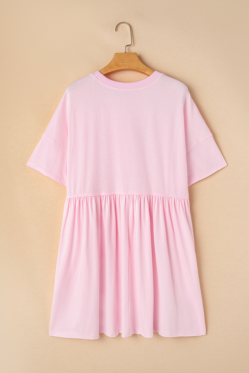 Light Pink USA Floral Bow Print Drop Shoulder Babydoll Dress-Graphic Apparel-[Adult]-[Female]-2022 Online Blue Zone Planet