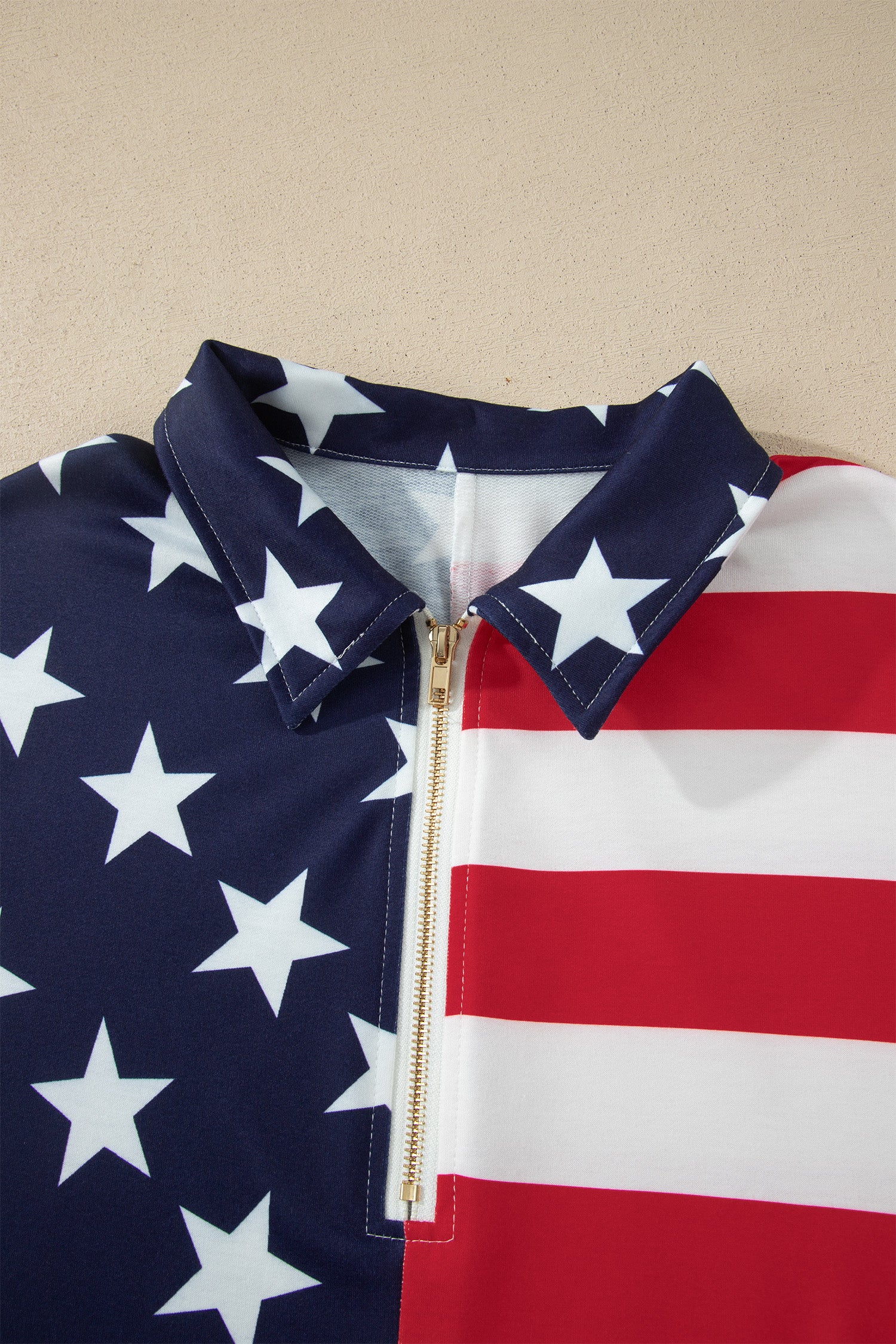 Multicolour Stars Stripes American Flag Zipped Collar Oversized Sweatshirt-Tops/Sweatshirts & Hoodies-[Adult]-[Female]-2022 Online Blue Zone Planet